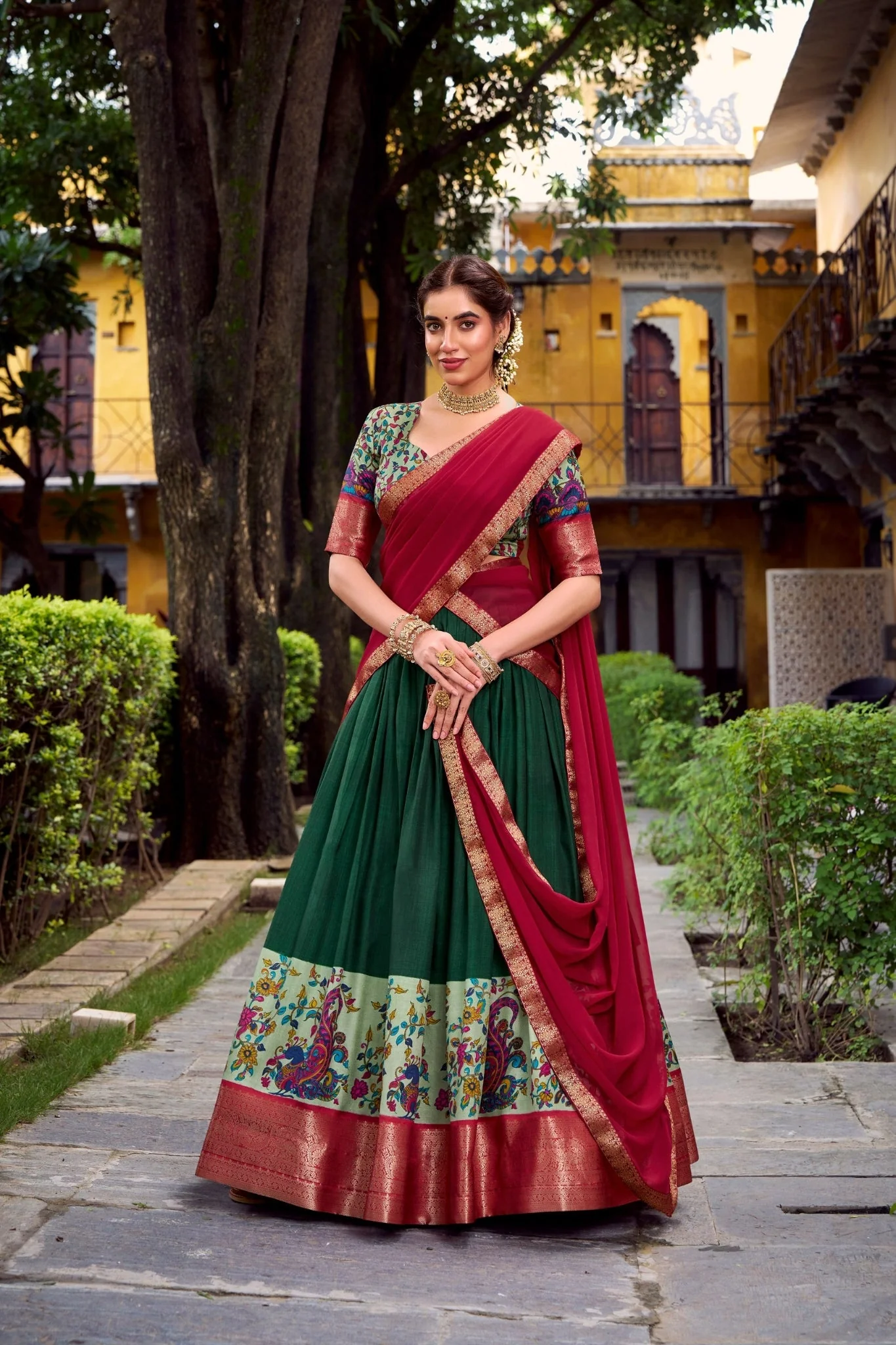 Aastha Silk South Indian Wedding Lehenga Choli With Zari Weaving And Georgette Dupatta - Image 4