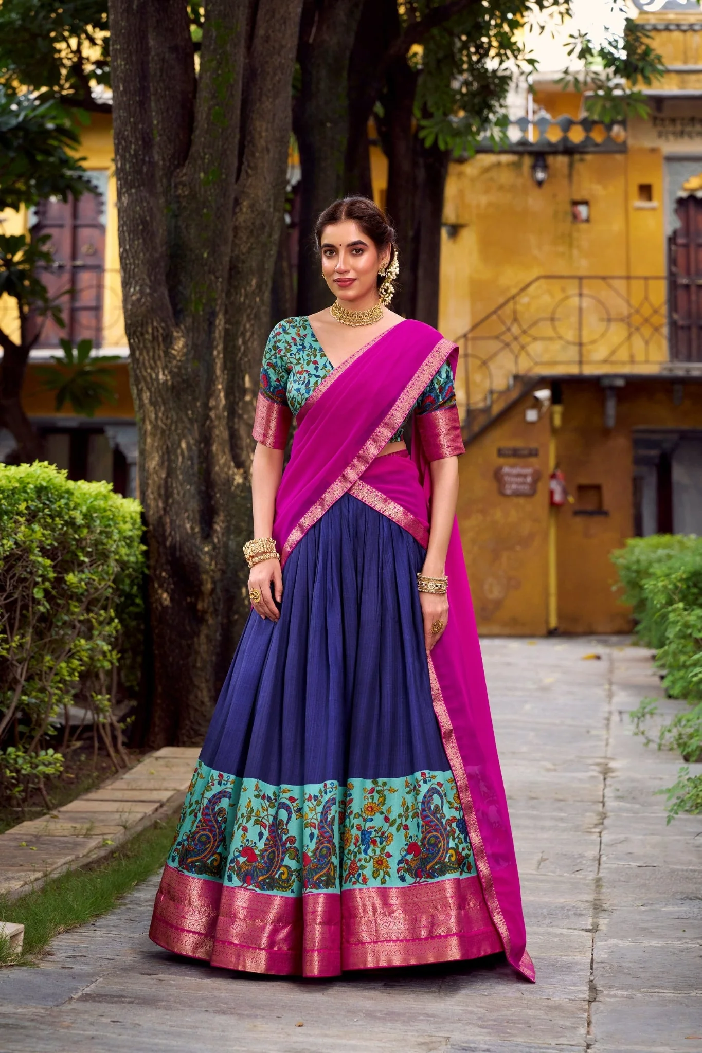 Aastha Silk South Indian Wedding Lehenga Choli With Zari Weaving And Georgette Dupatta - Image 9