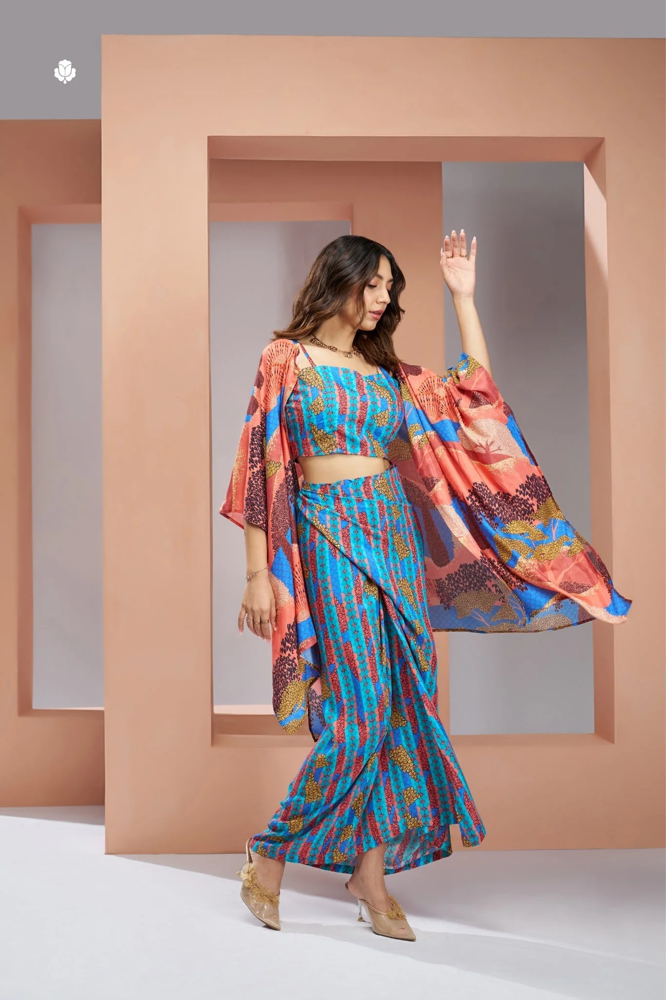 Aqua Blue Pure Muslin Silk Designer 3 Piece Set For Women - Image 3