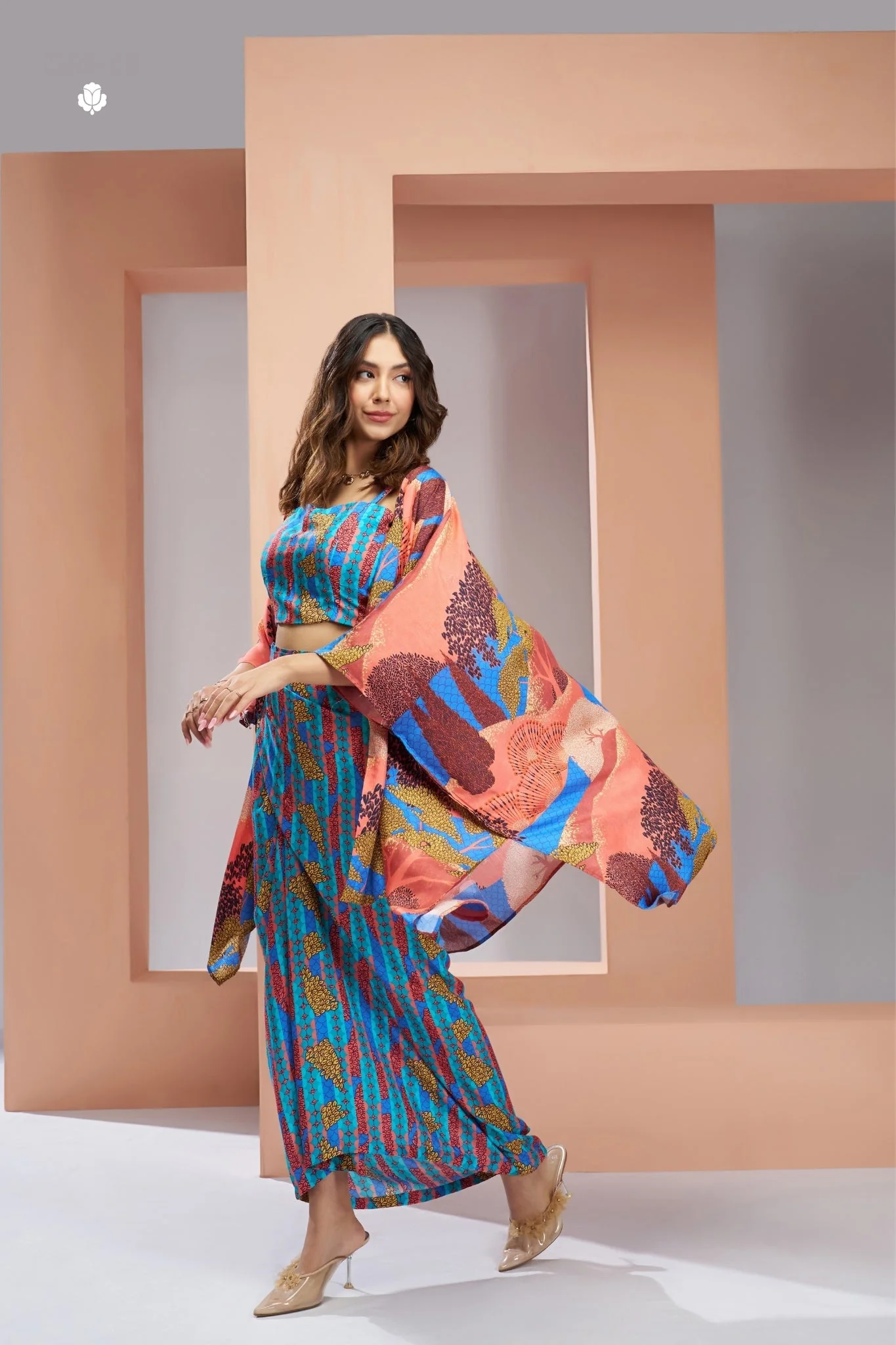 Aqua Blue Pure Muslin Silk Designer 3 Piece Set For Women - Image 4