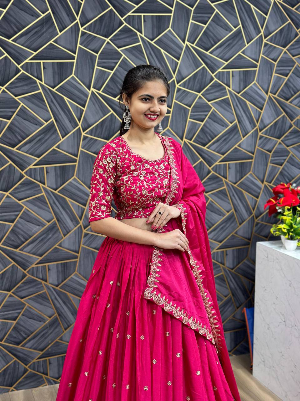 Beautiful Chinon Silk Embroidery Thread Work Ready to Wear Lehenga Choli - Image 18