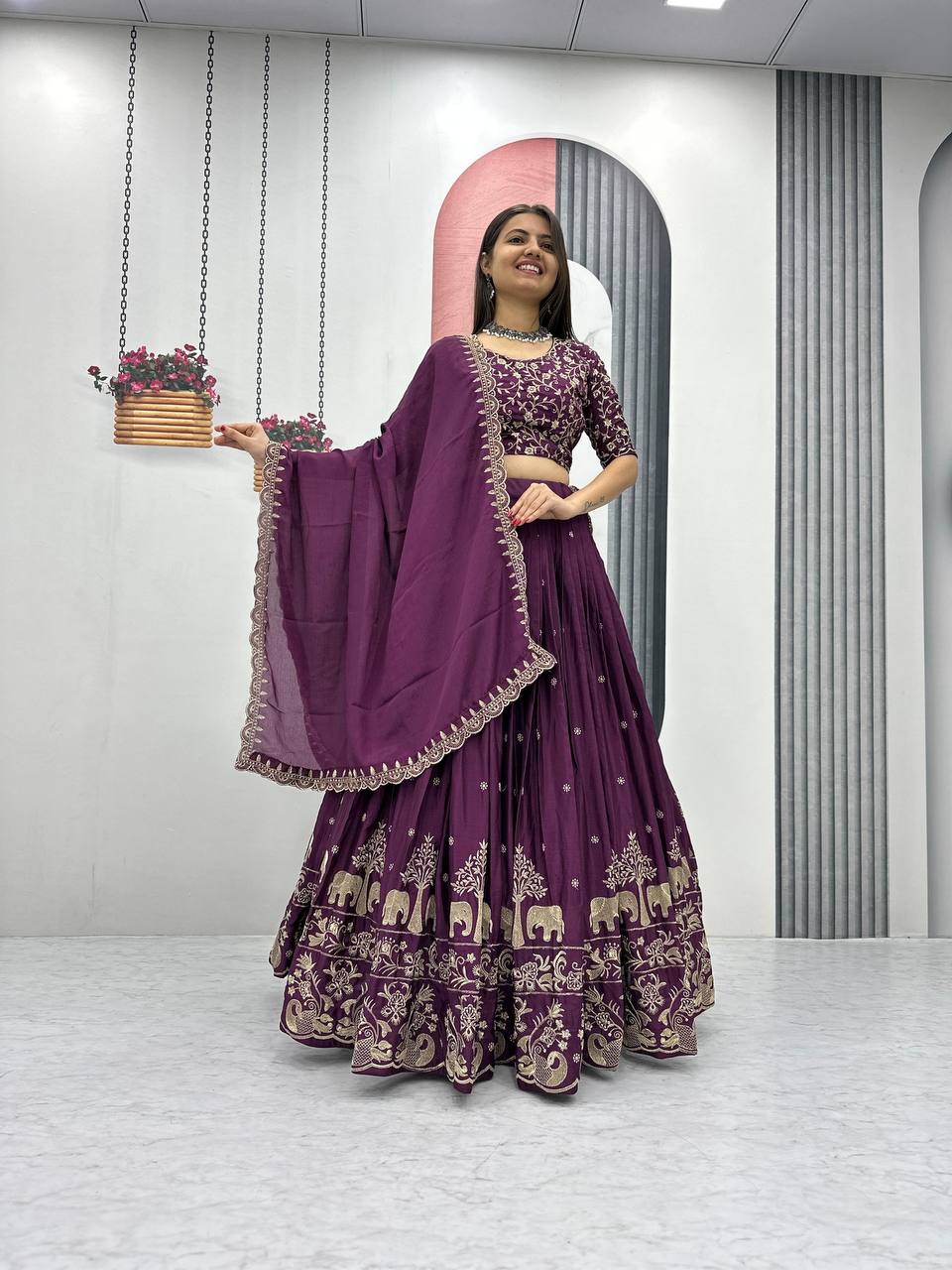 Beautiful Chinon Silk Embroidery Thread Work Ready to Wear Lehenga Choli - Image 29