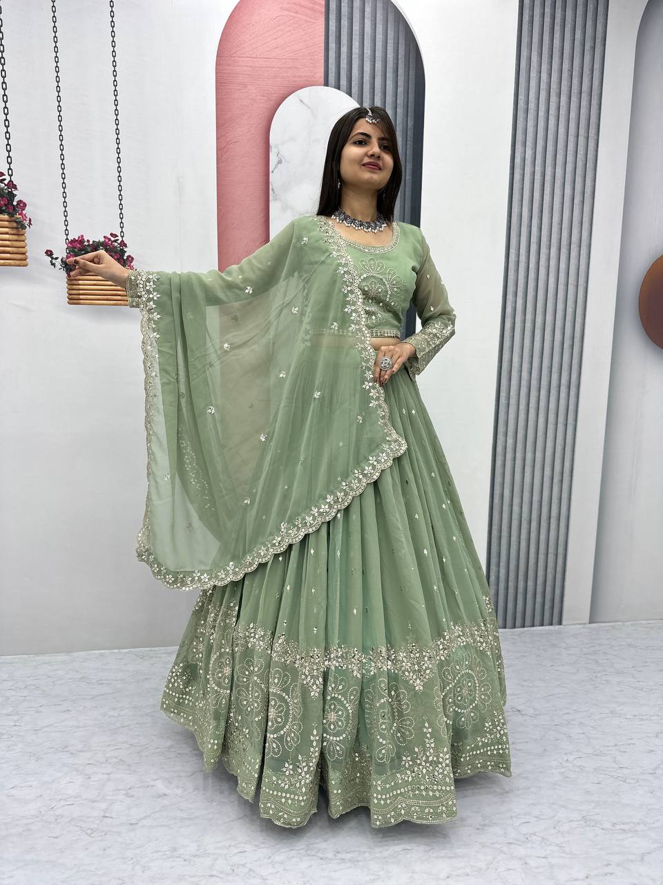 Beautiful Faux Georgette Ready to Wear Lehenga Choli - Image 11