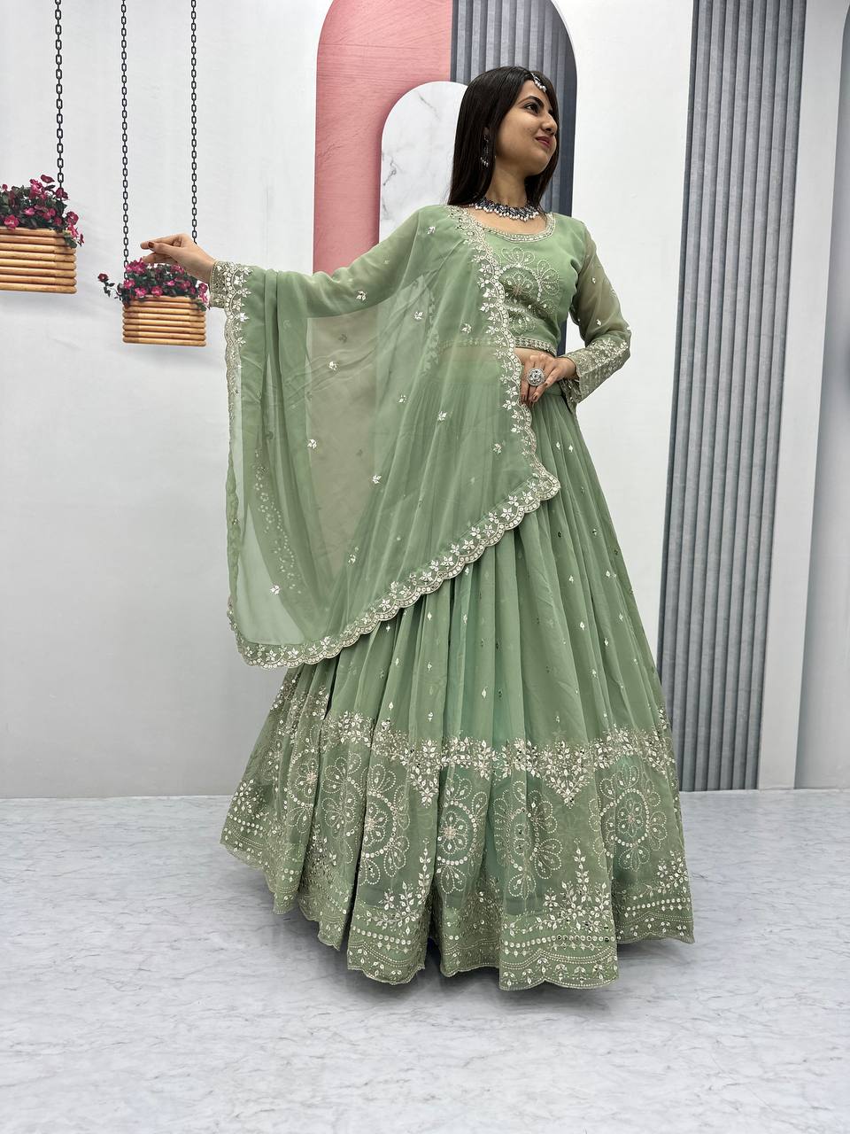 Beautiful Faux Georgette Ready to Wear Lehenga Choli - Image 12