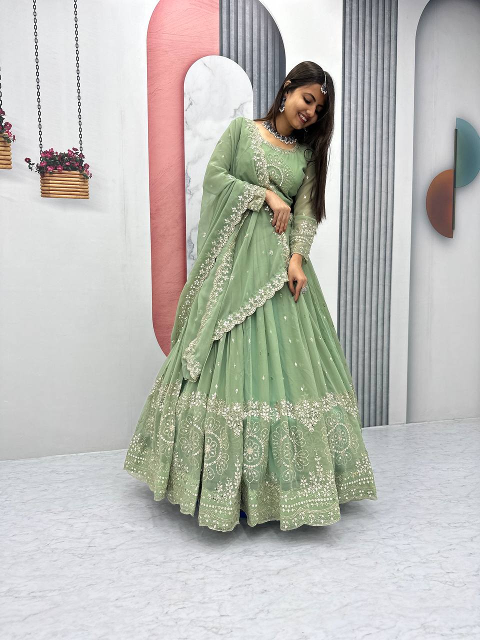 Beautiful Faux Georgette Ready to Wear Lehenga Choli - Image 13