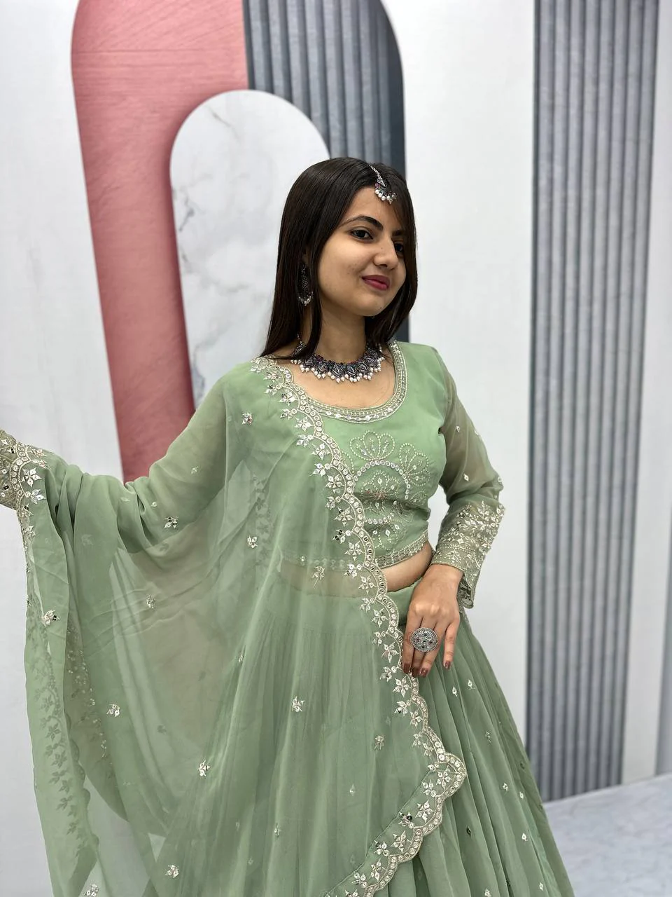 Beautiful Faux Georgette Ready to Wear Lehenga Choli - Image 14