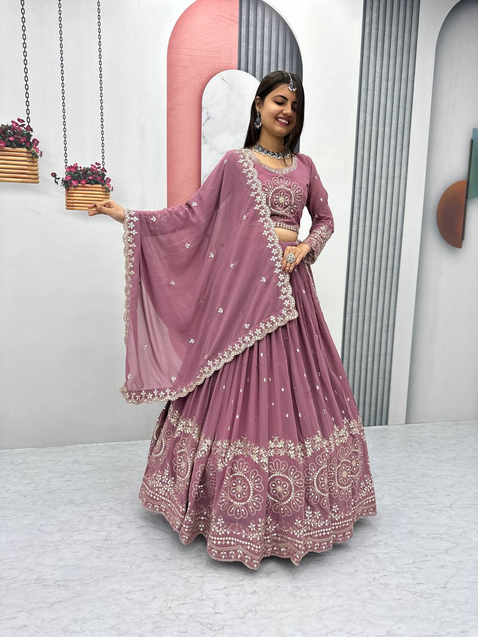 Beautiful Faux Georgette Ready to Wear Lehenga Choli - Image 6