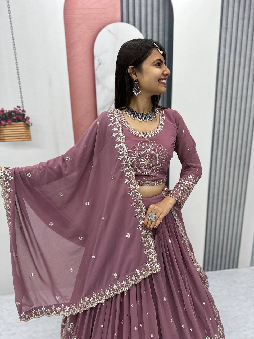 Beautiful Faux Georgette Ready to Wear Lehenga Choli - Image 9