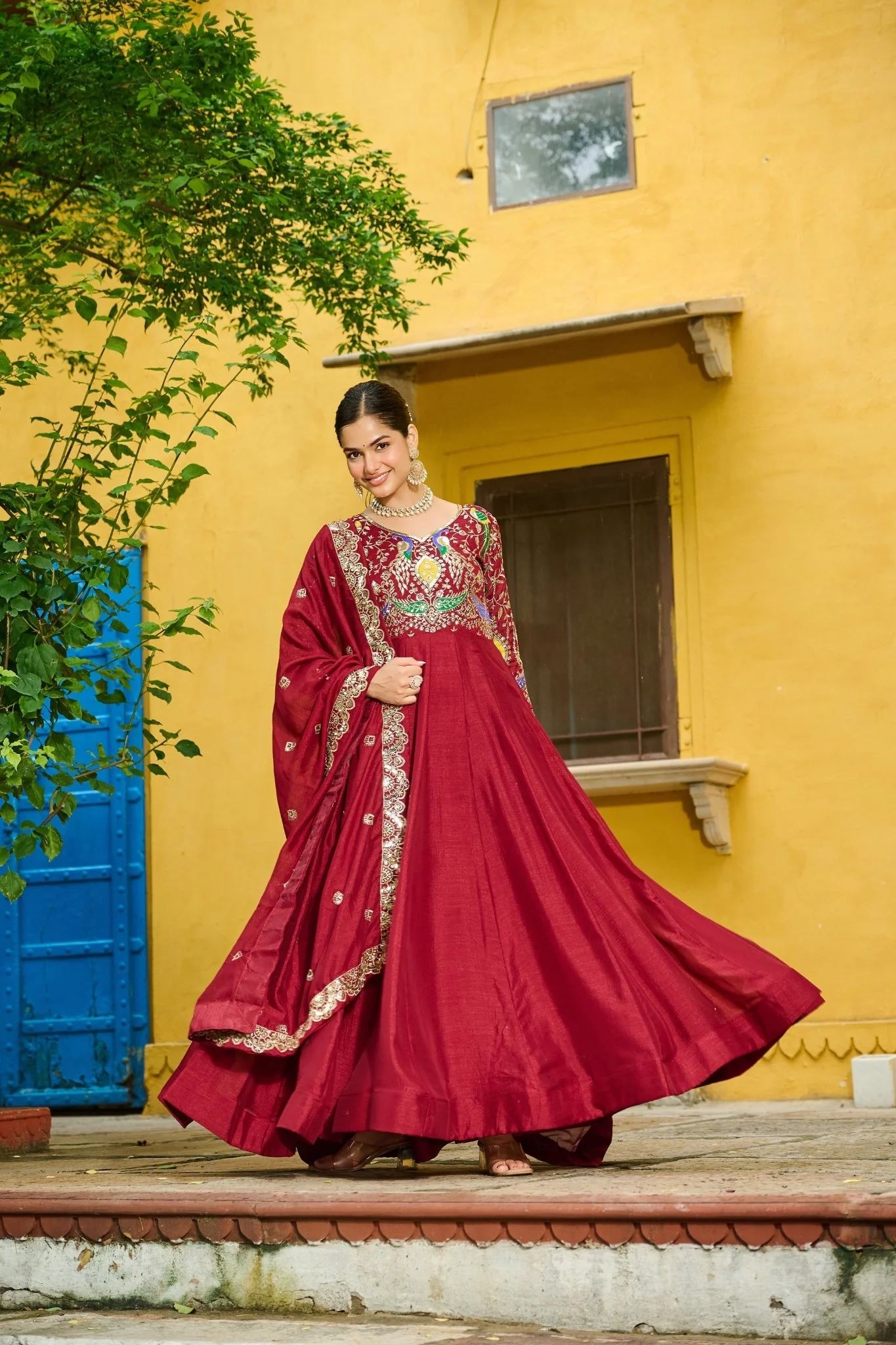 Beautiful Multi Thread Designer Special Wedding And Festive Gown With Dupatta Set
