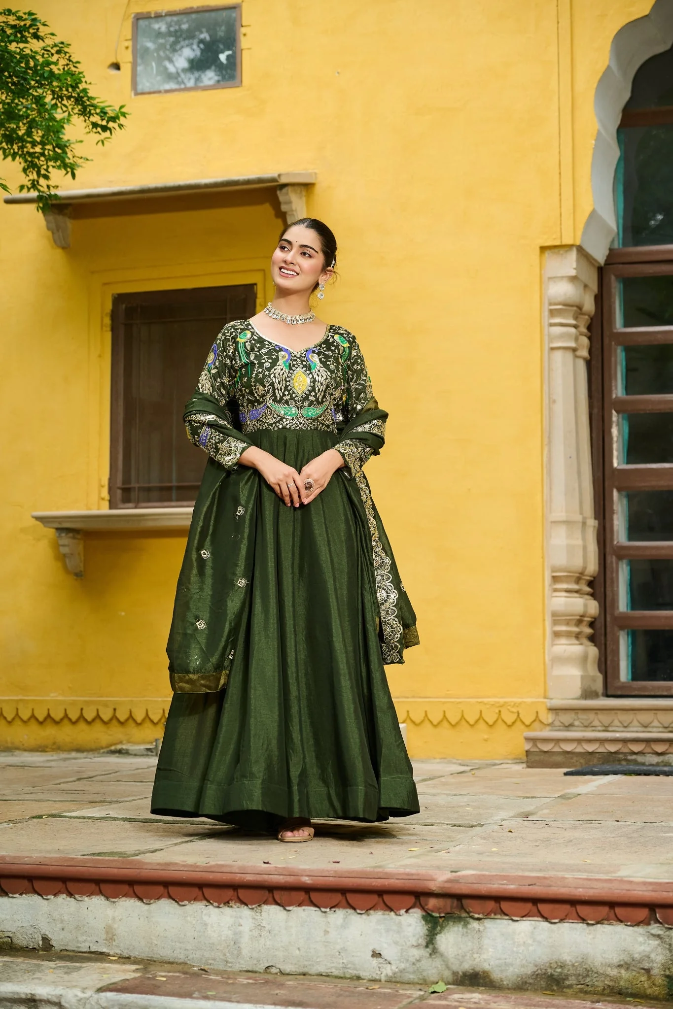 Beautiful Multi Thread Designer Special Wedding And Festive Gown With Dupatta Set - Image 7