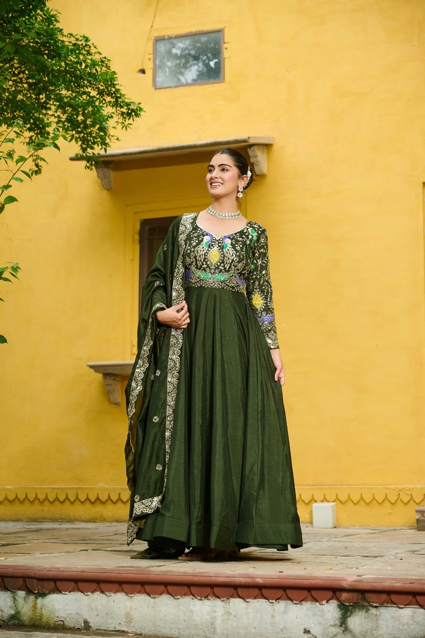 Beautiful Multi Thread Designer Special Wedding And Festive Gown With Dupatta Set - Image 8