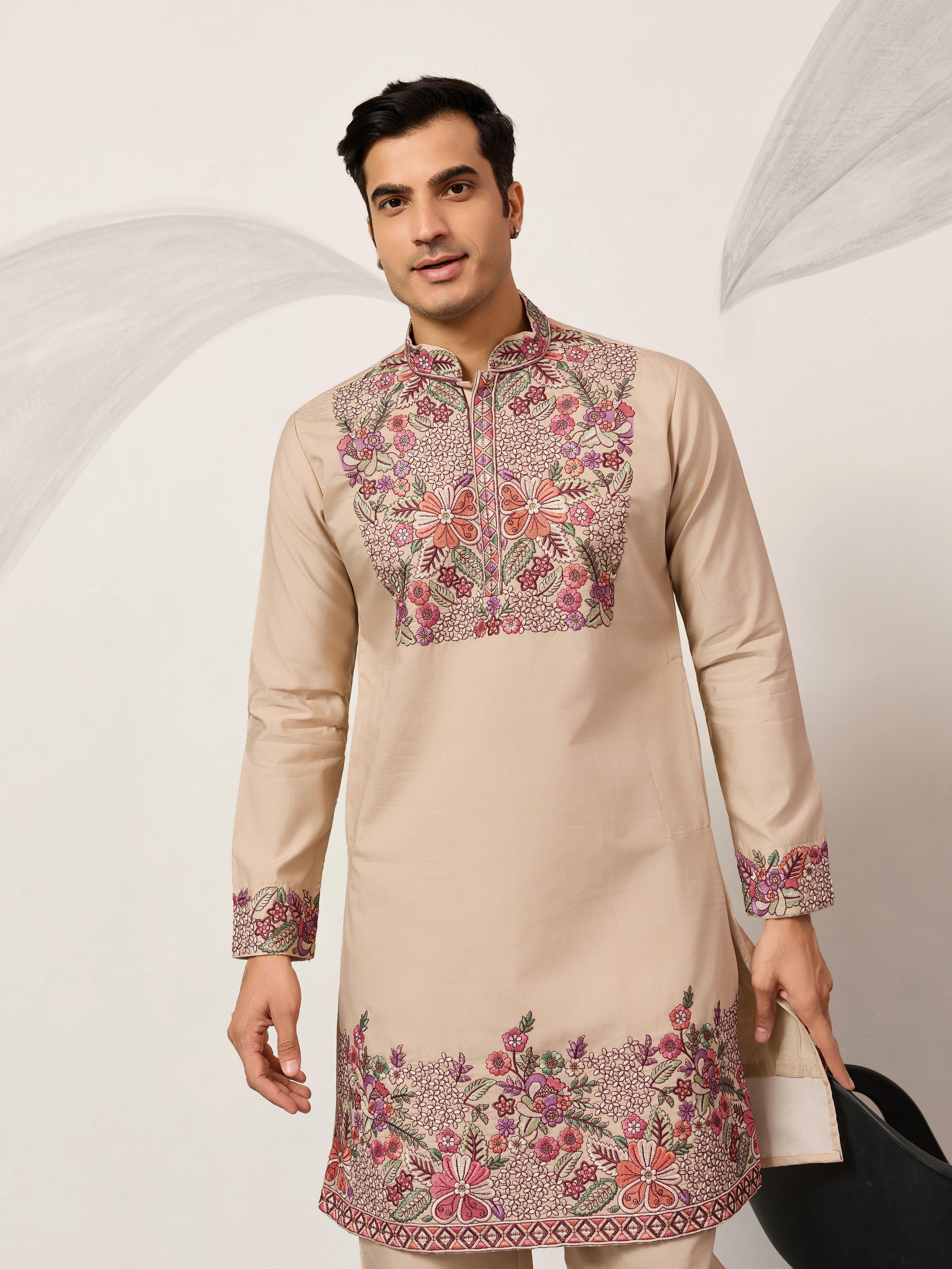 Beige Color Kurta Pant Set for Mens Traditional Outfit - Image 2