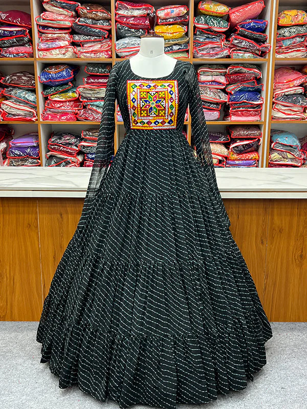 Black Layered Embroidered & Printed Anarkali Gown - Image 15