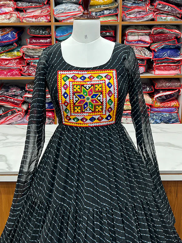 Black Layered Embroidered & Printed Anarkali Gown - Image 16