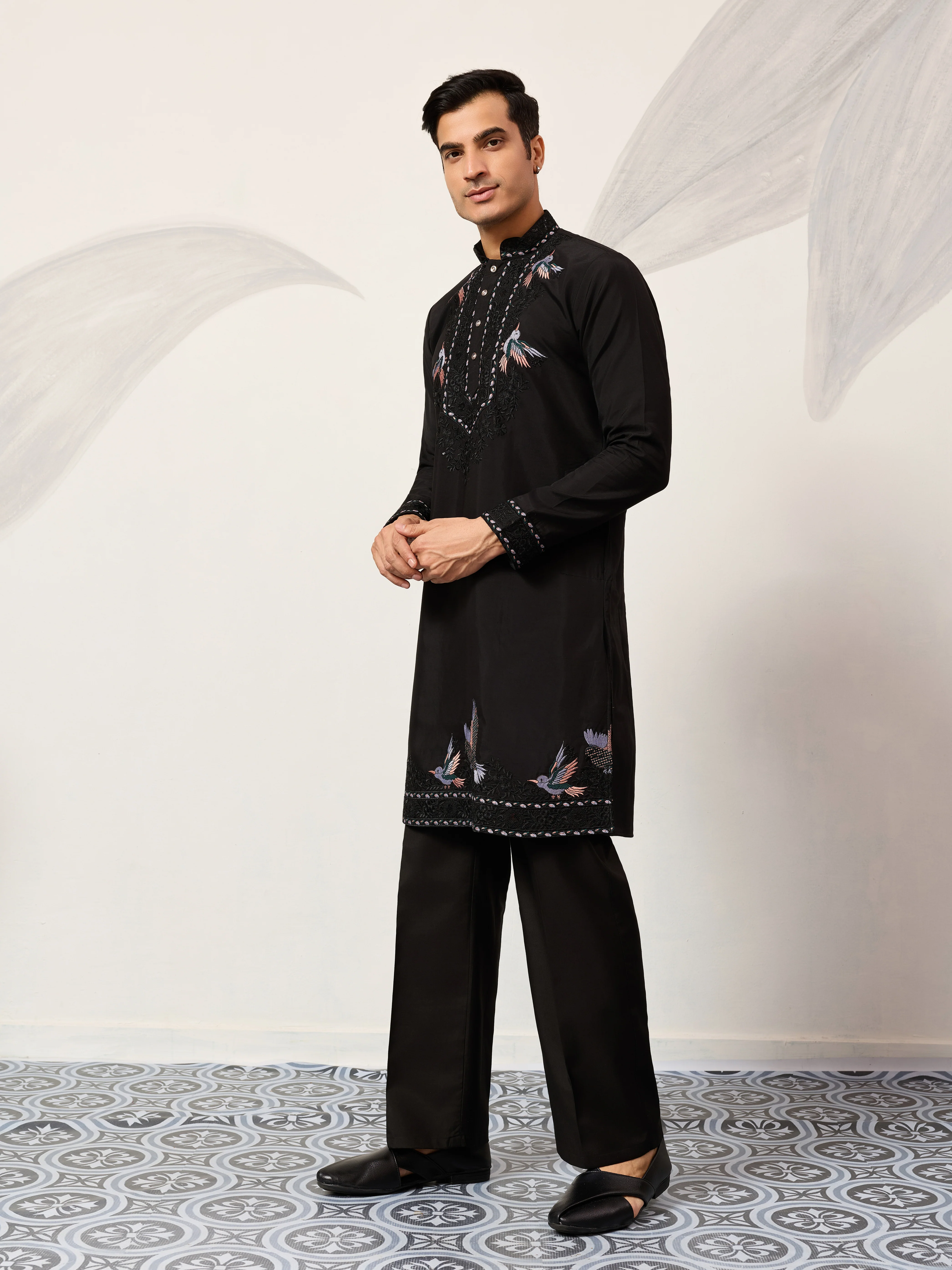 Black Stylish Trending Kurta with Dupatta for Mens Wear - Image 4