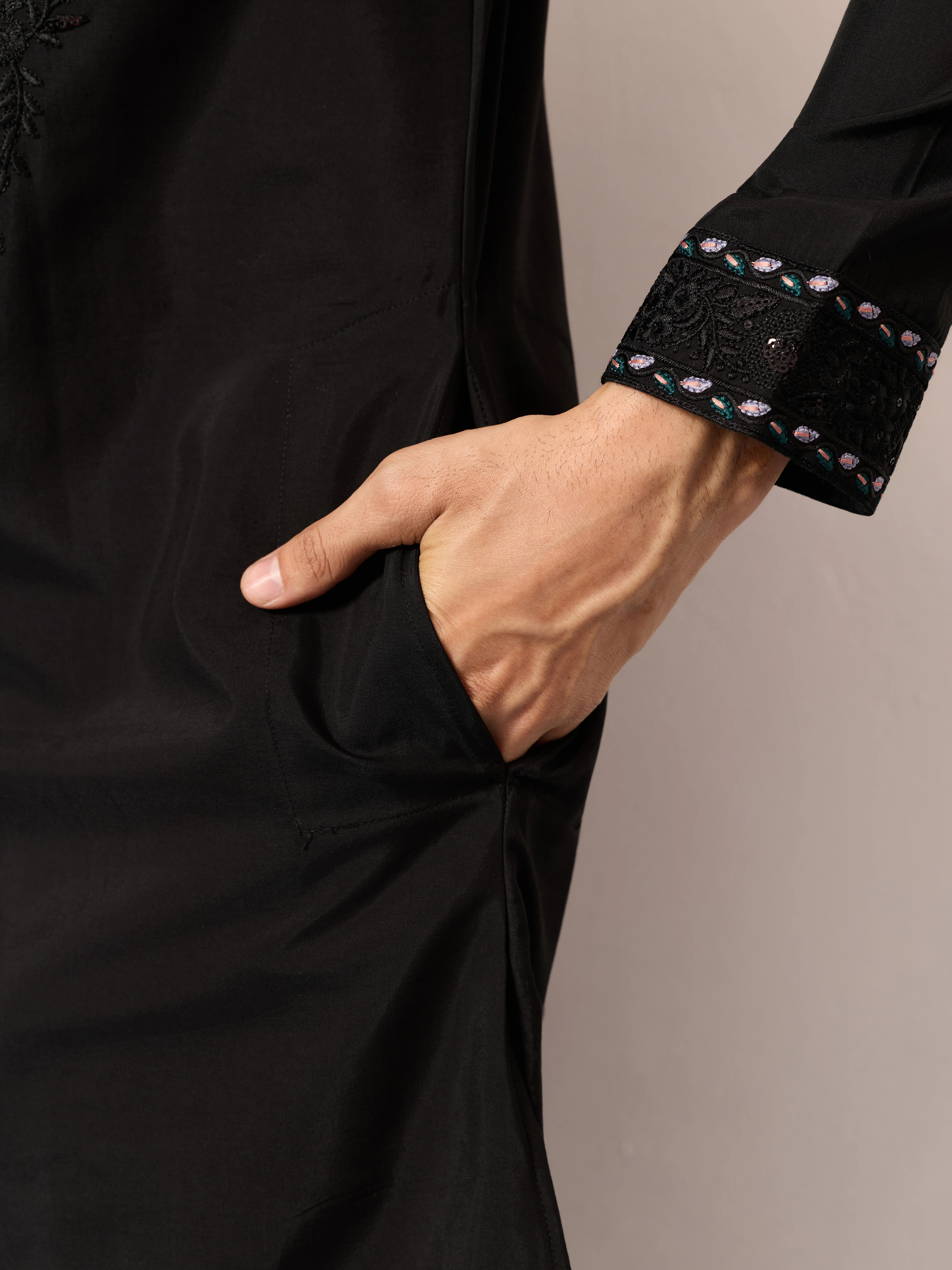 Black Stylish Trending Kurta with Dupatta for Mens Wear - Image 5