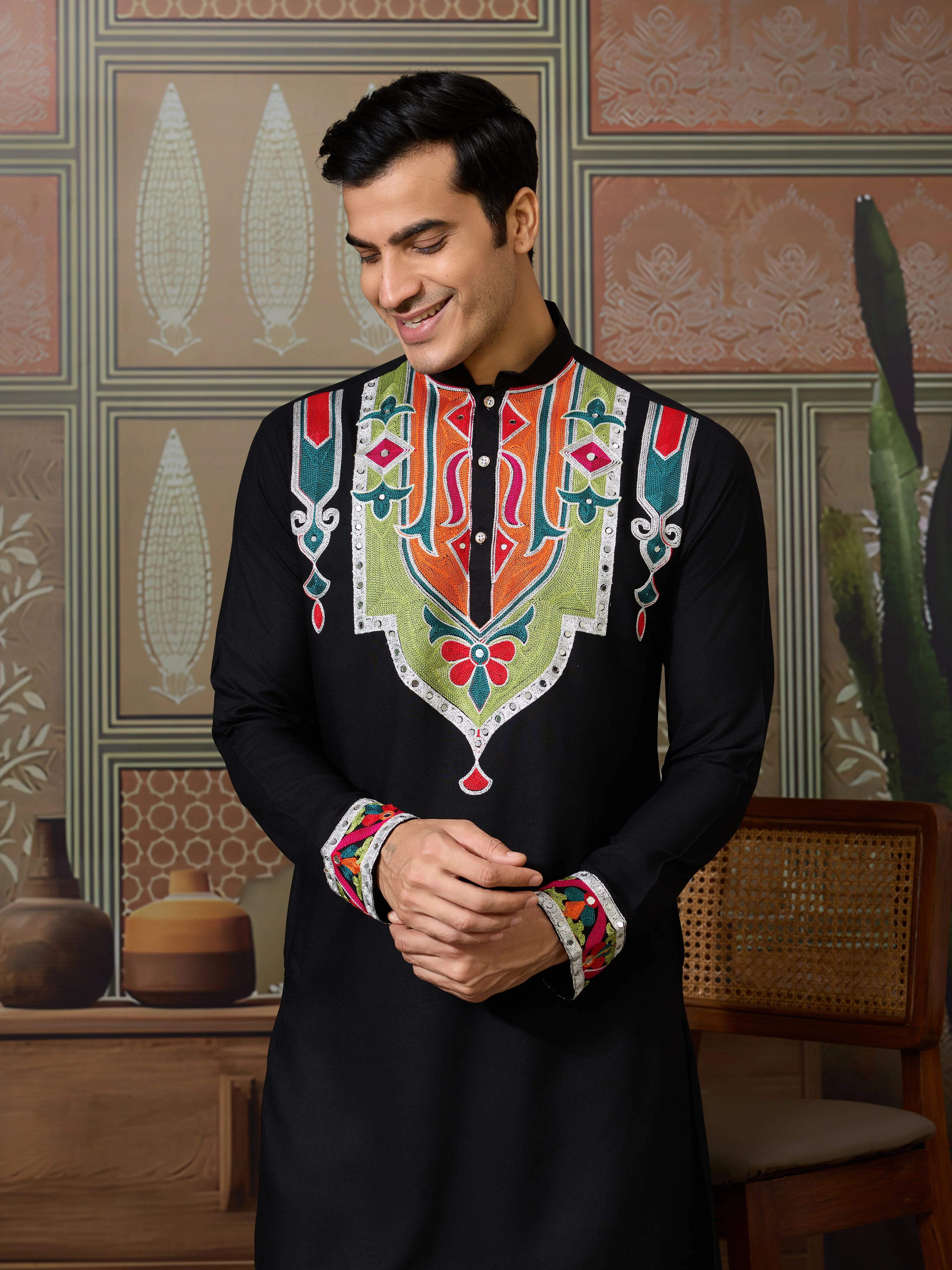 Black Trending Designer Festival Wear Men’s Kurta - Image 2