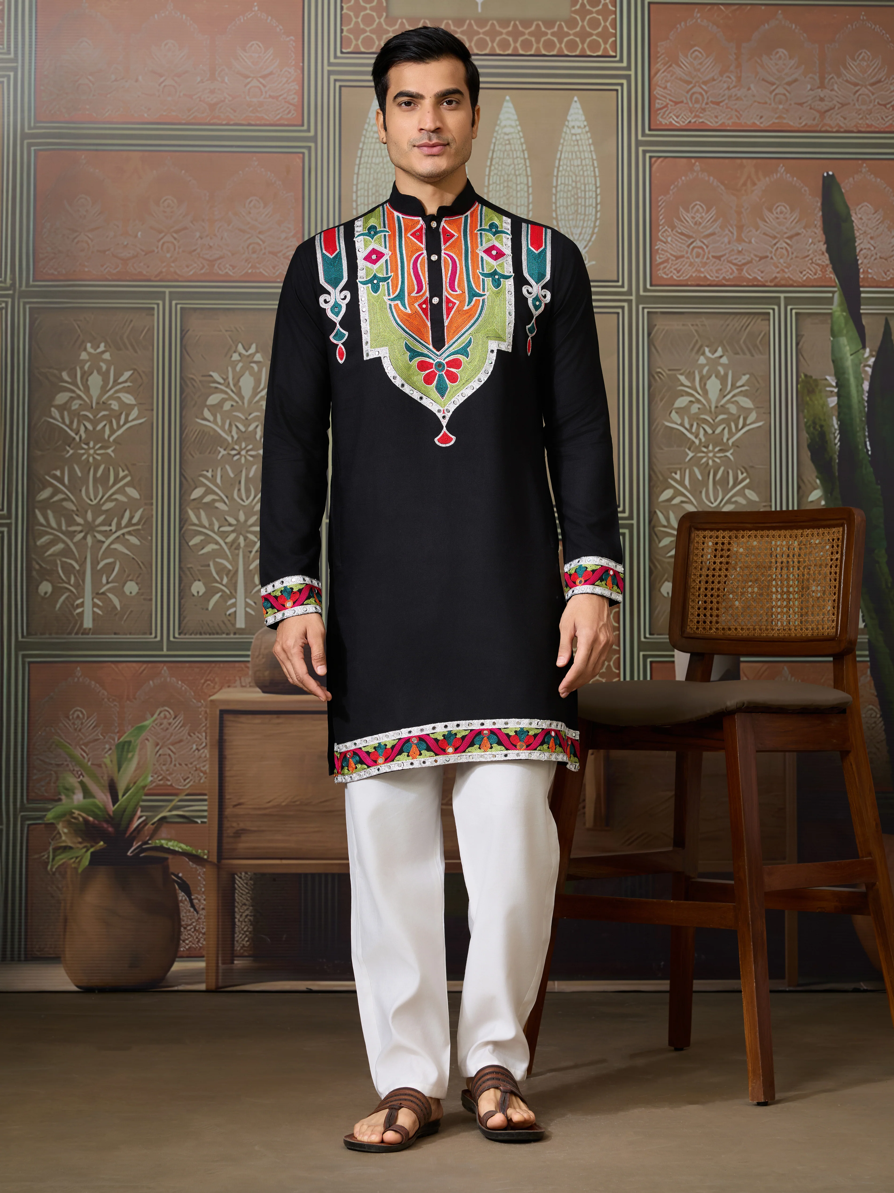 Black Trending Designer Festival Wear Men’s Kurta - Image 3