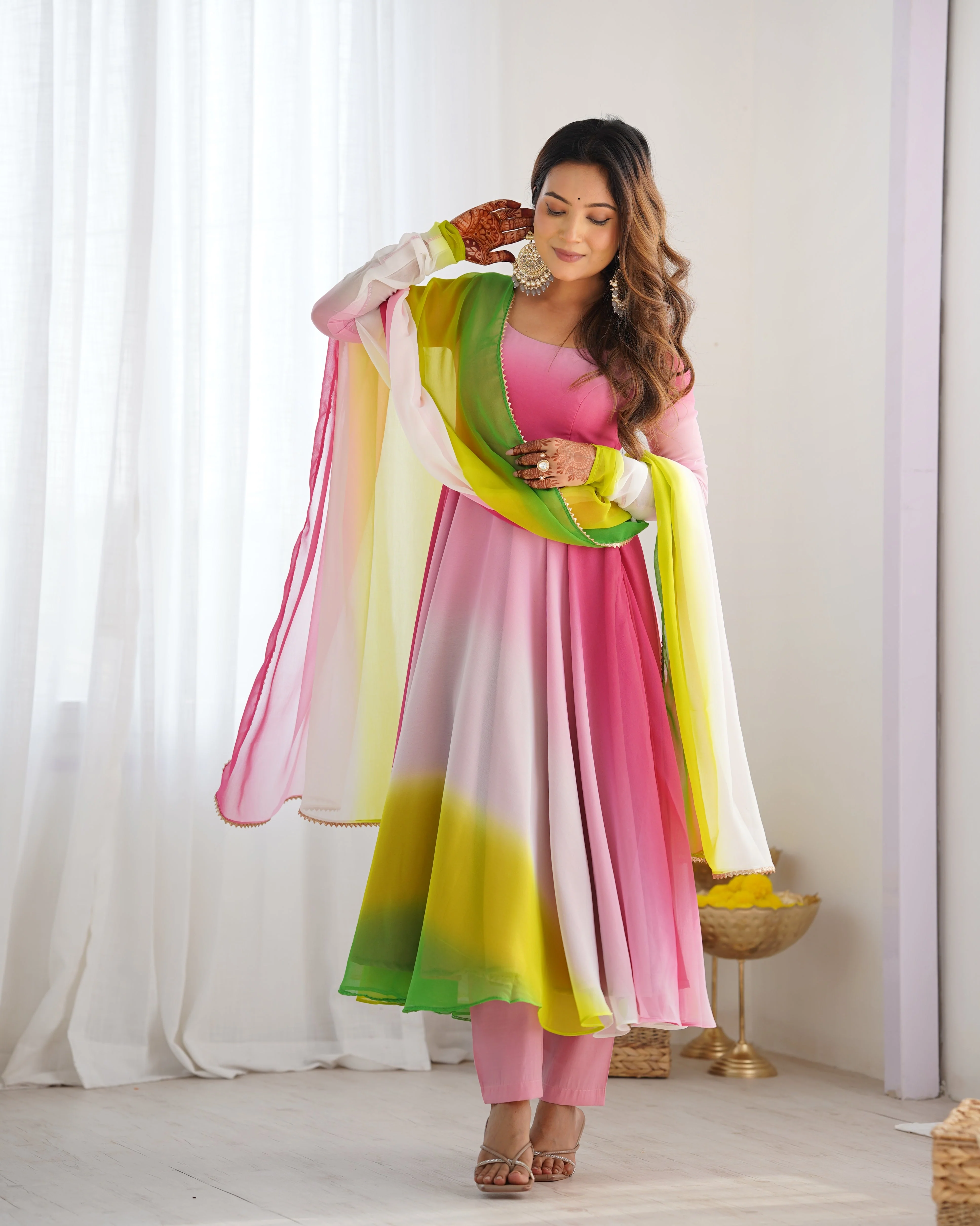 Blushing Beauty in Ethnic Style Black And Pink Soft Fox Georgette Anarkali Suit - Image 2