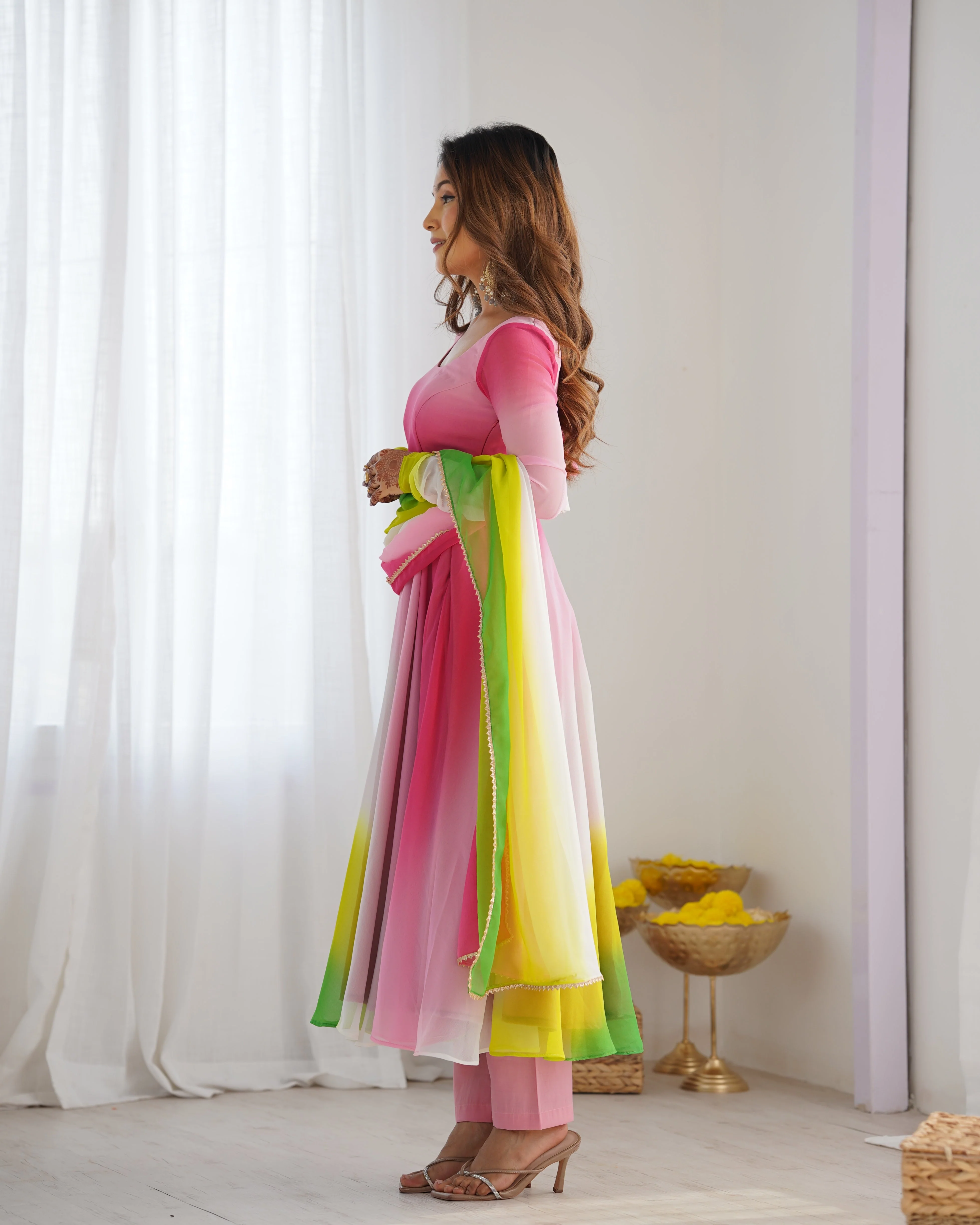 Blushing Beauty in Ethnic Style Black And Pink Soft Fox Georgette Anarkali Suit - Image 3