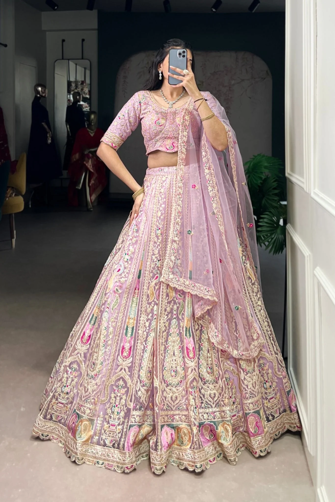 Bridal Pastel Net Lehenga Choli With Sequins Elegance - Image 2