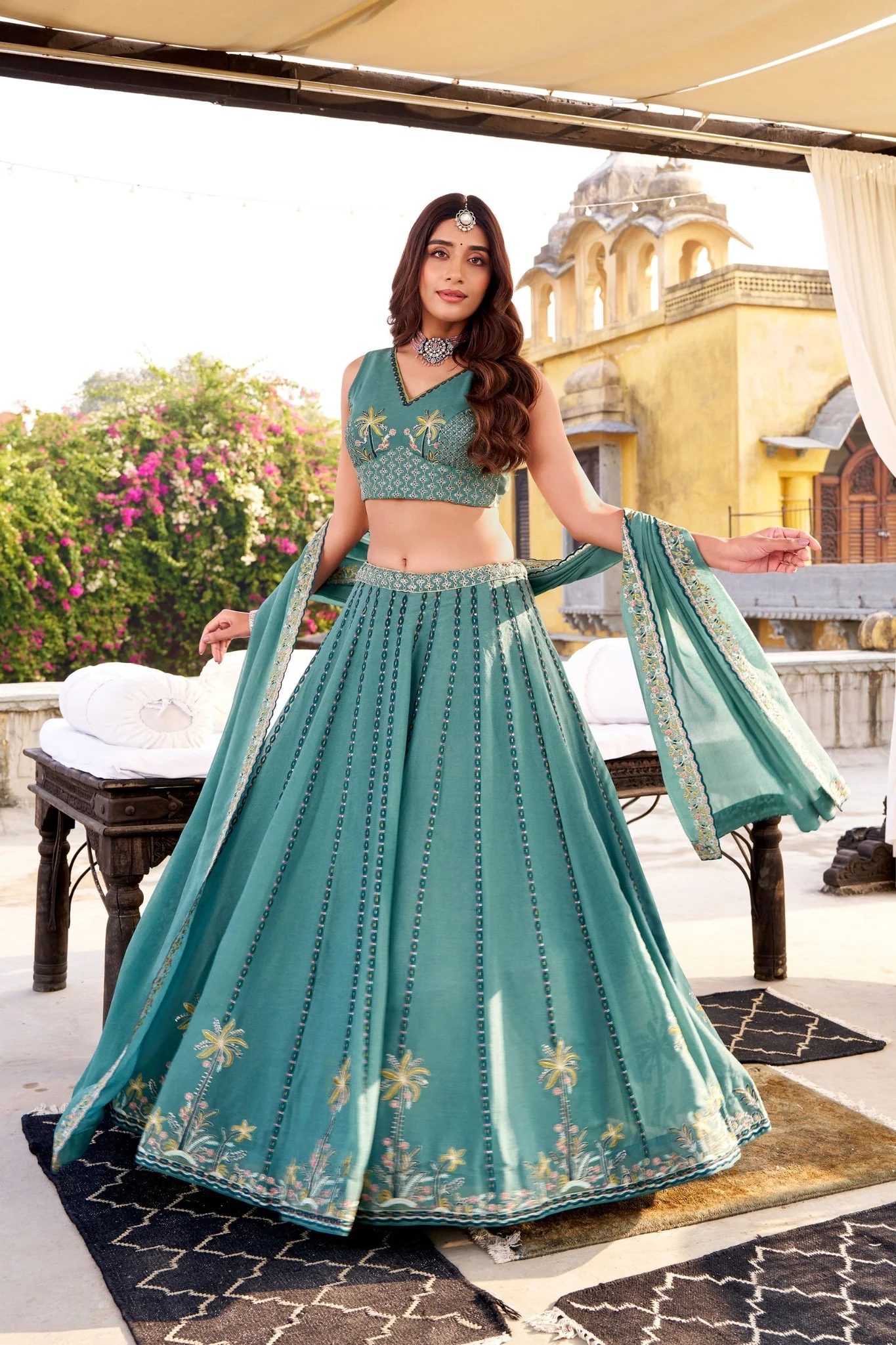 Celestial Sky Blue Embroidered Bridesmaid Lehenga Choli - Image 3