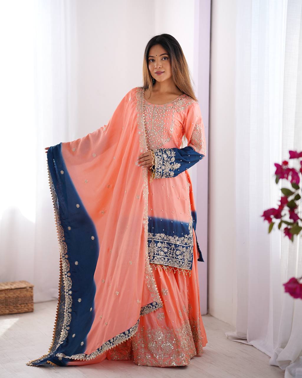 Chinnon Silk Embroidered Fancy Suit Set with Dori & Moti Work - Image 2