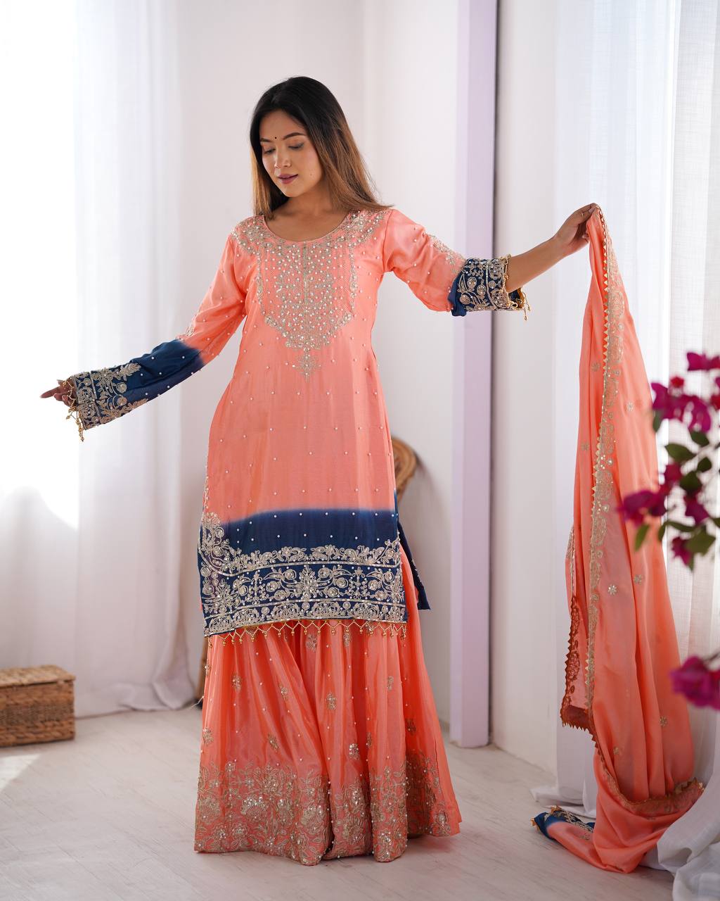 Chinnon Silk Embroidered Fancy Suit Set with Dori & Moti Work - Image 3