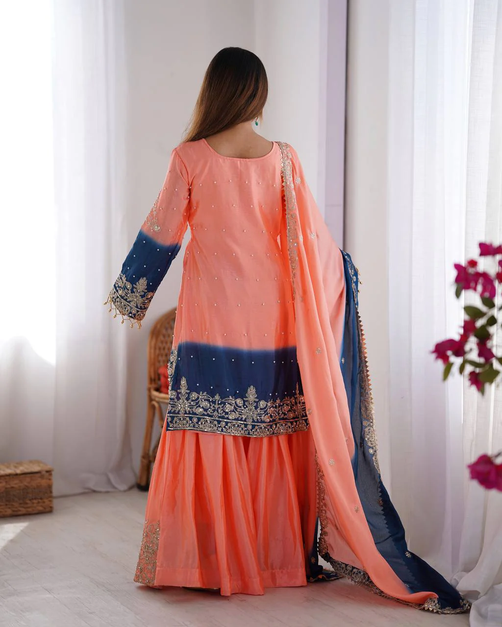 Chinnon Silk Embroidered Fancy Suit Set with Dori & Moti Work - Image 6
