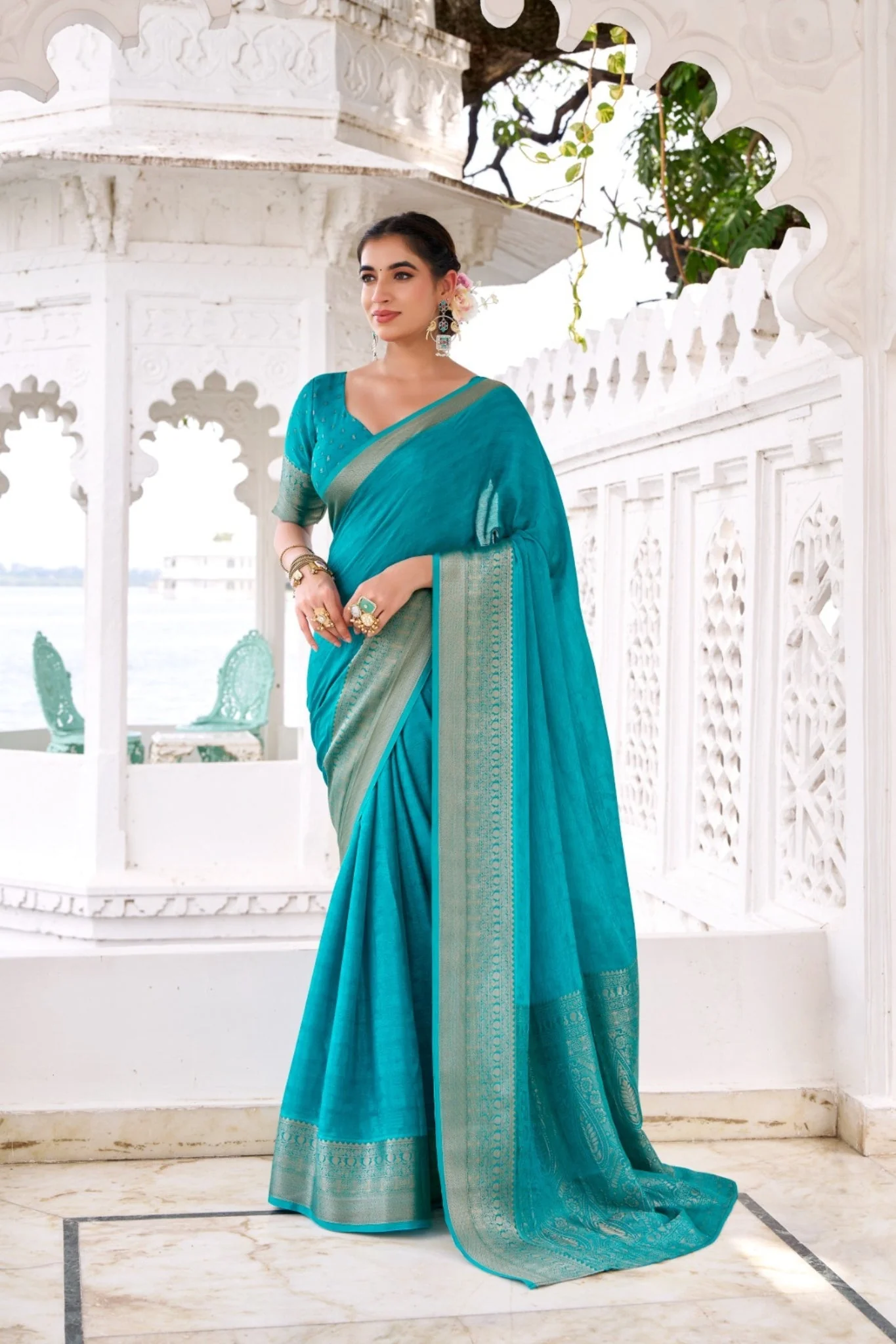 Chinon Saree With Zari Weaving Explore Tulip Ethnic Collection - Image 10