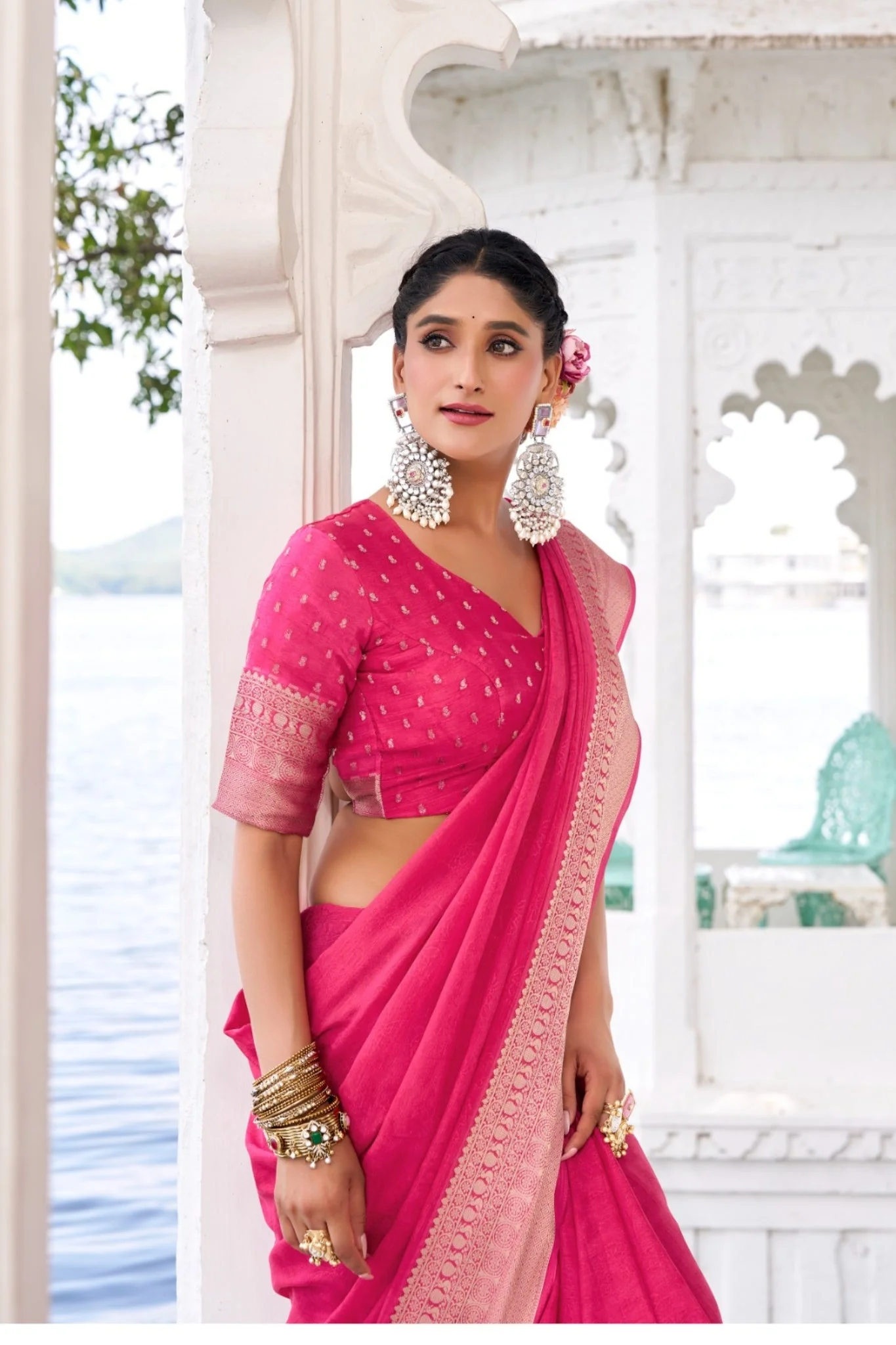 Chinon Saree With Zari Weaving Explore Tulip Ethnic Collection - Image 3