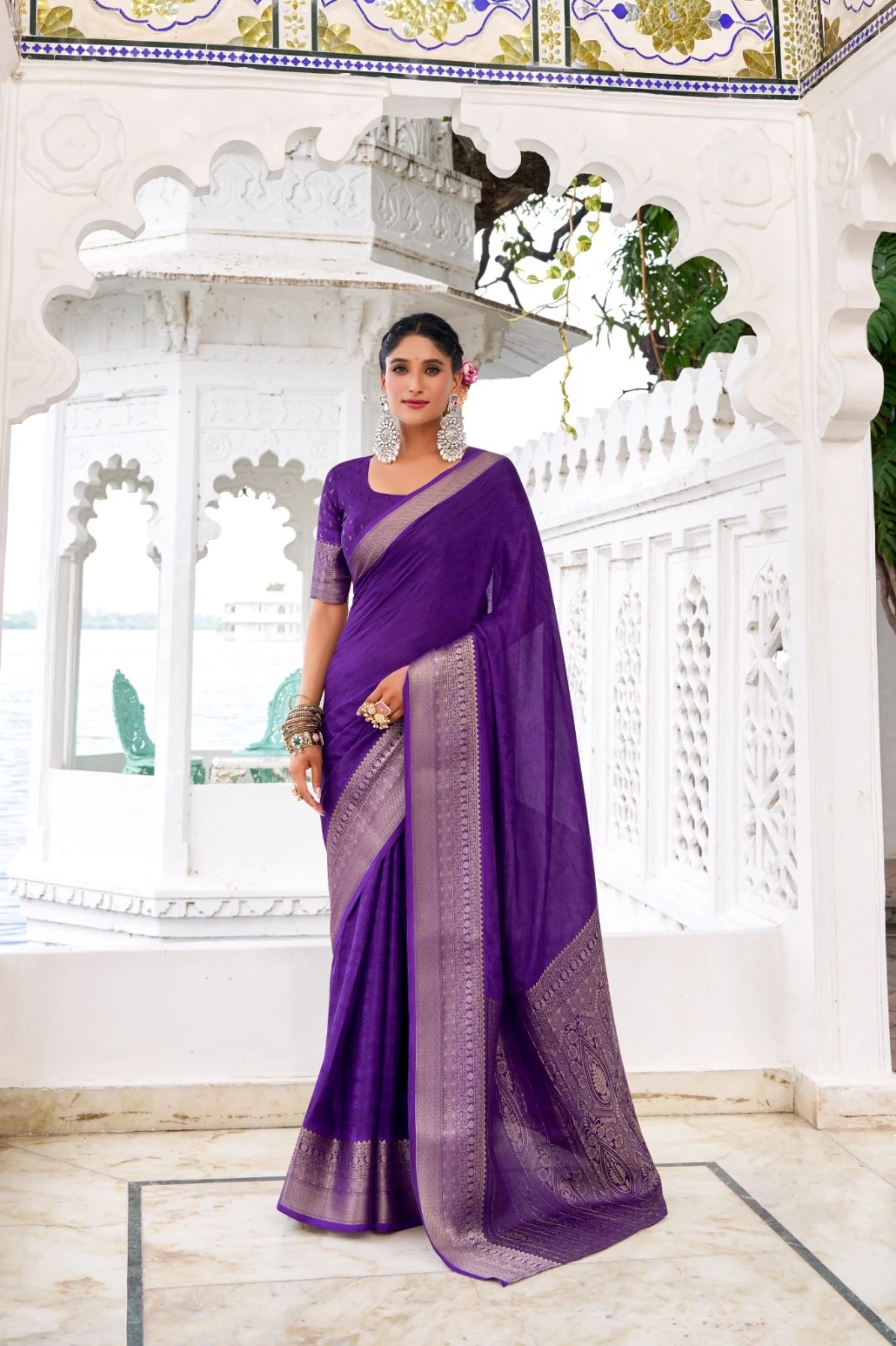Chinon Saree With Zari Weaving Explore Tulip Ethnic Collection - Image 4