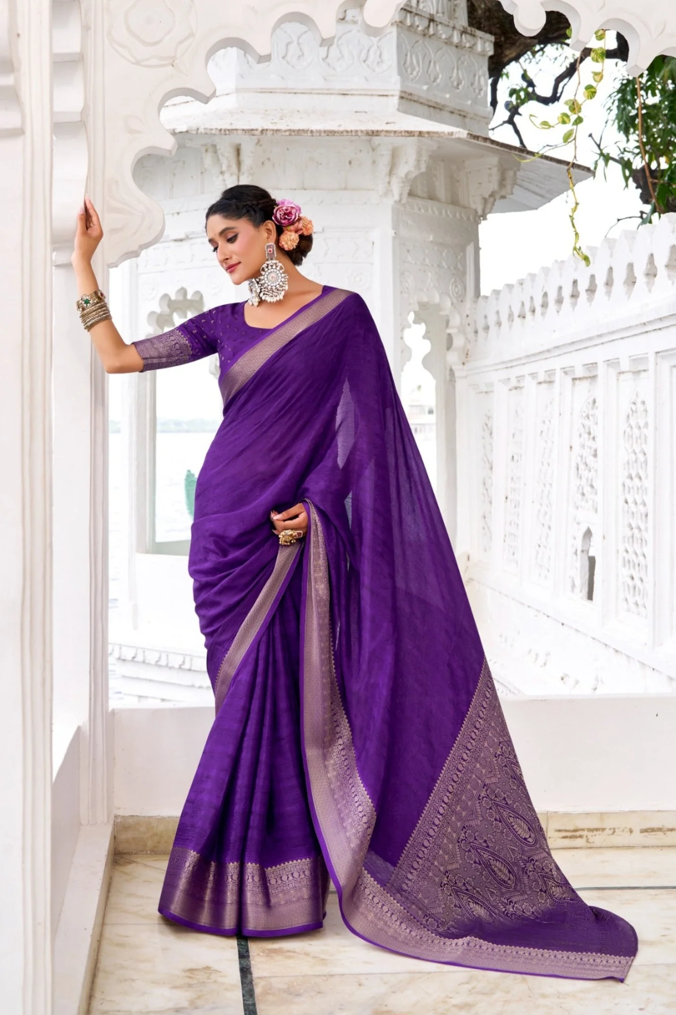 Chinon Saree With Zari Weaving Explore Tulip Ethnic Collection - Image 5