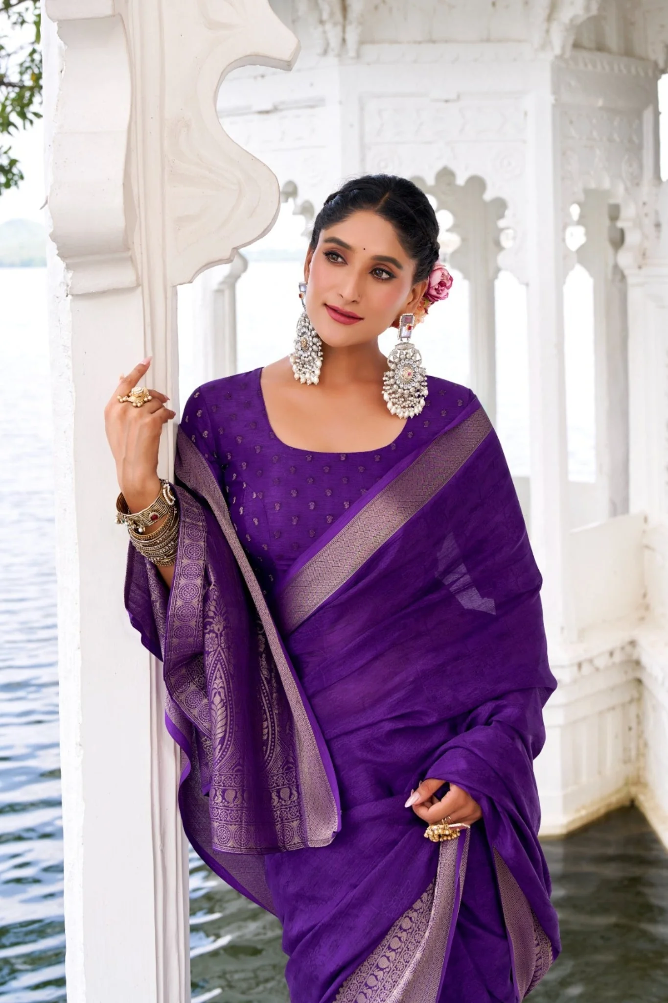 Chinon Saree With Zari Weaving Explore Tulip Ethnic Collection - Image 6