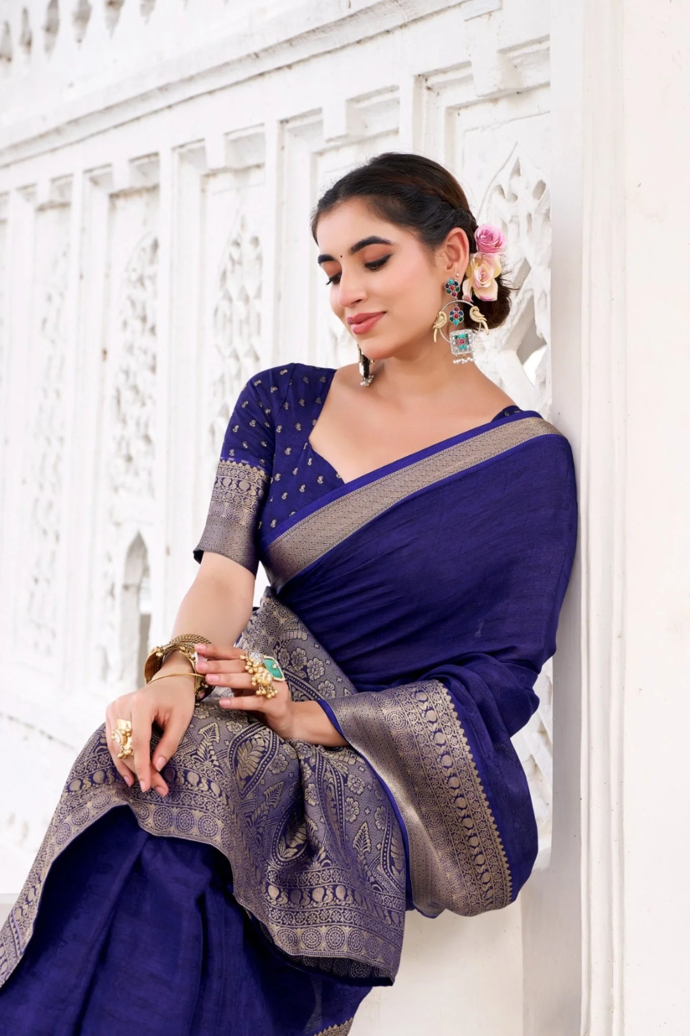 Chinon Saree With Zari Weaving Explore Tulip Ethnic Collection - Image 8