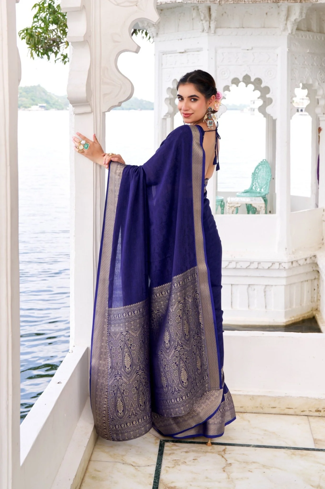 Chinon Saree With Zari Weaving Explore Tulip Ethnic Collection - Image 9