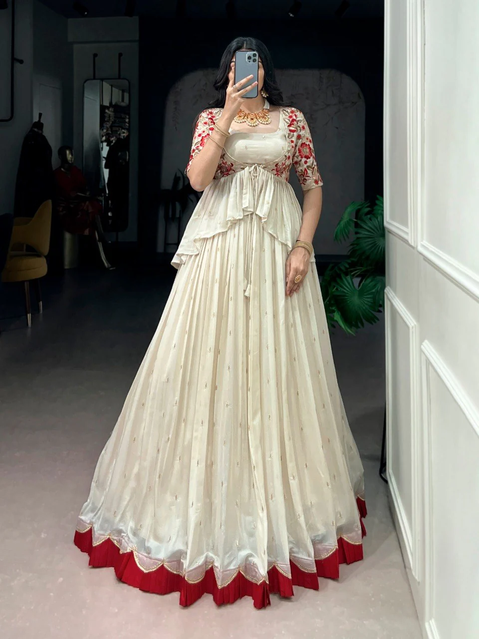 Chocolate Silk Sequins Embroidered Co-ord Lehenga Set with Stylish Peplum Koti - Image 2