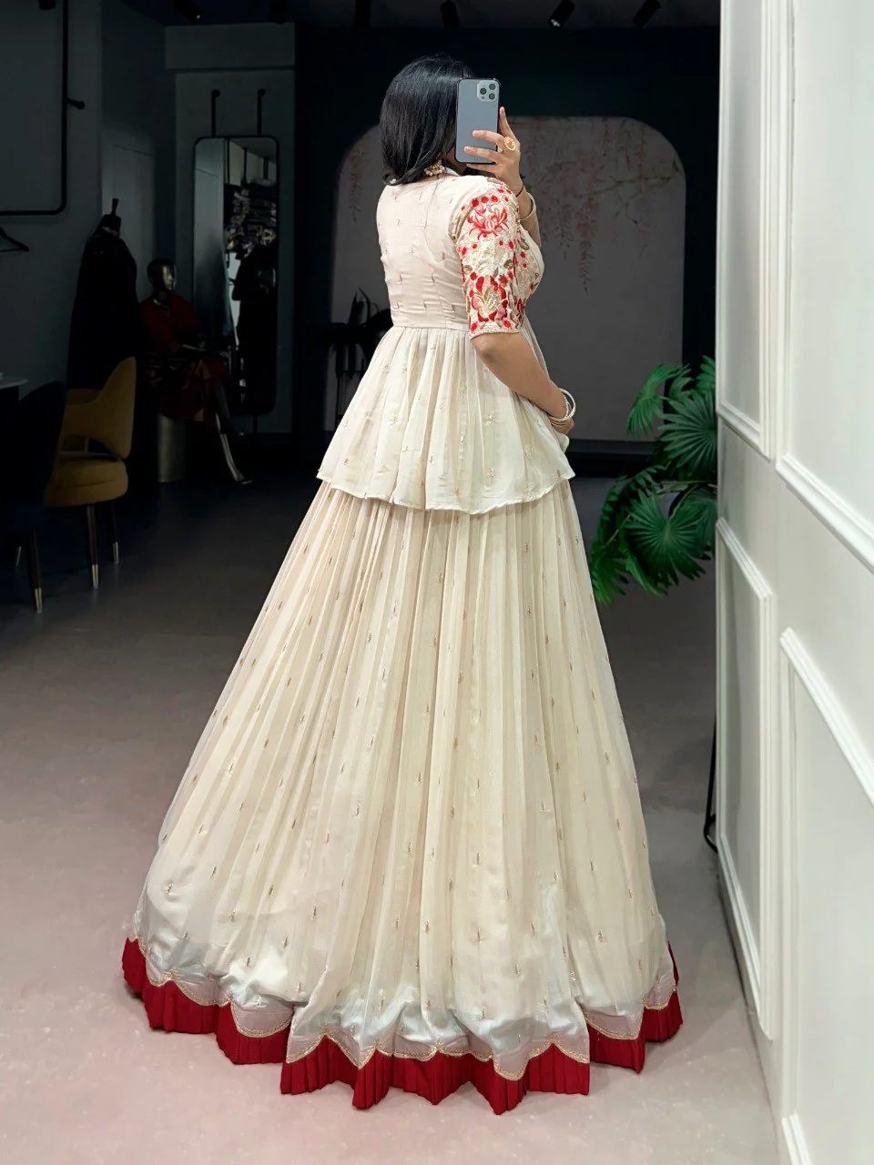 Chocolate Silk Sequins Embroidered Co-ord Lehenga Set with Stylish Peplum Koti - Image 3
