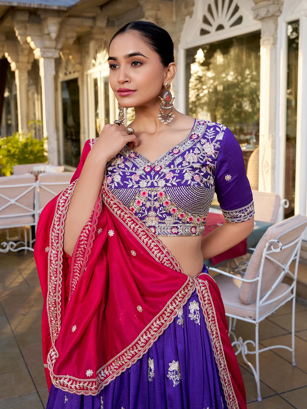 Classic Elegance in Vichitra Silk Lehenga Choli Set With Dupatta - Image 4