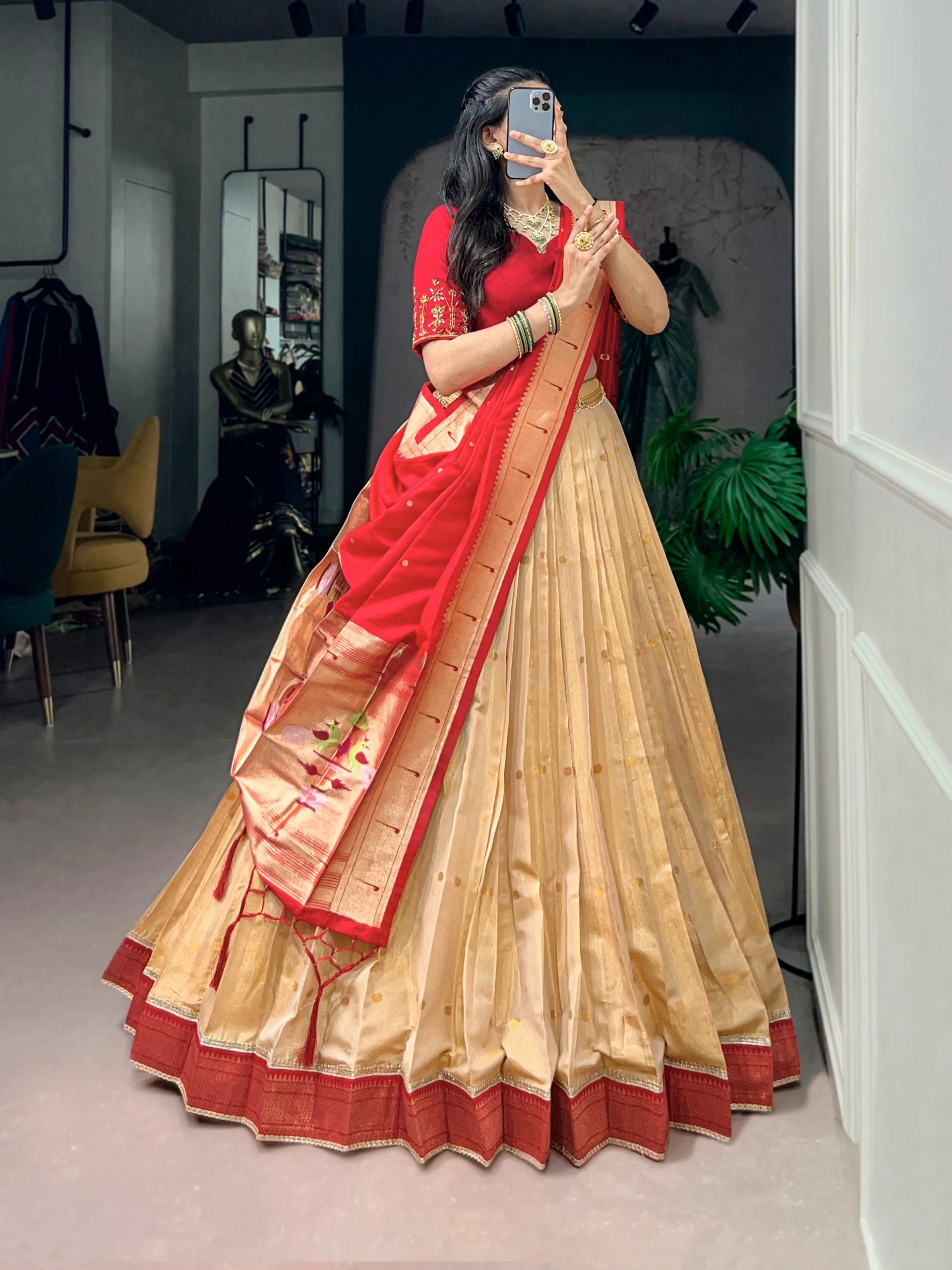 Classic Kanchipuram Silk Zari Work Lehenga with Jacquard Dupatta - Image 2