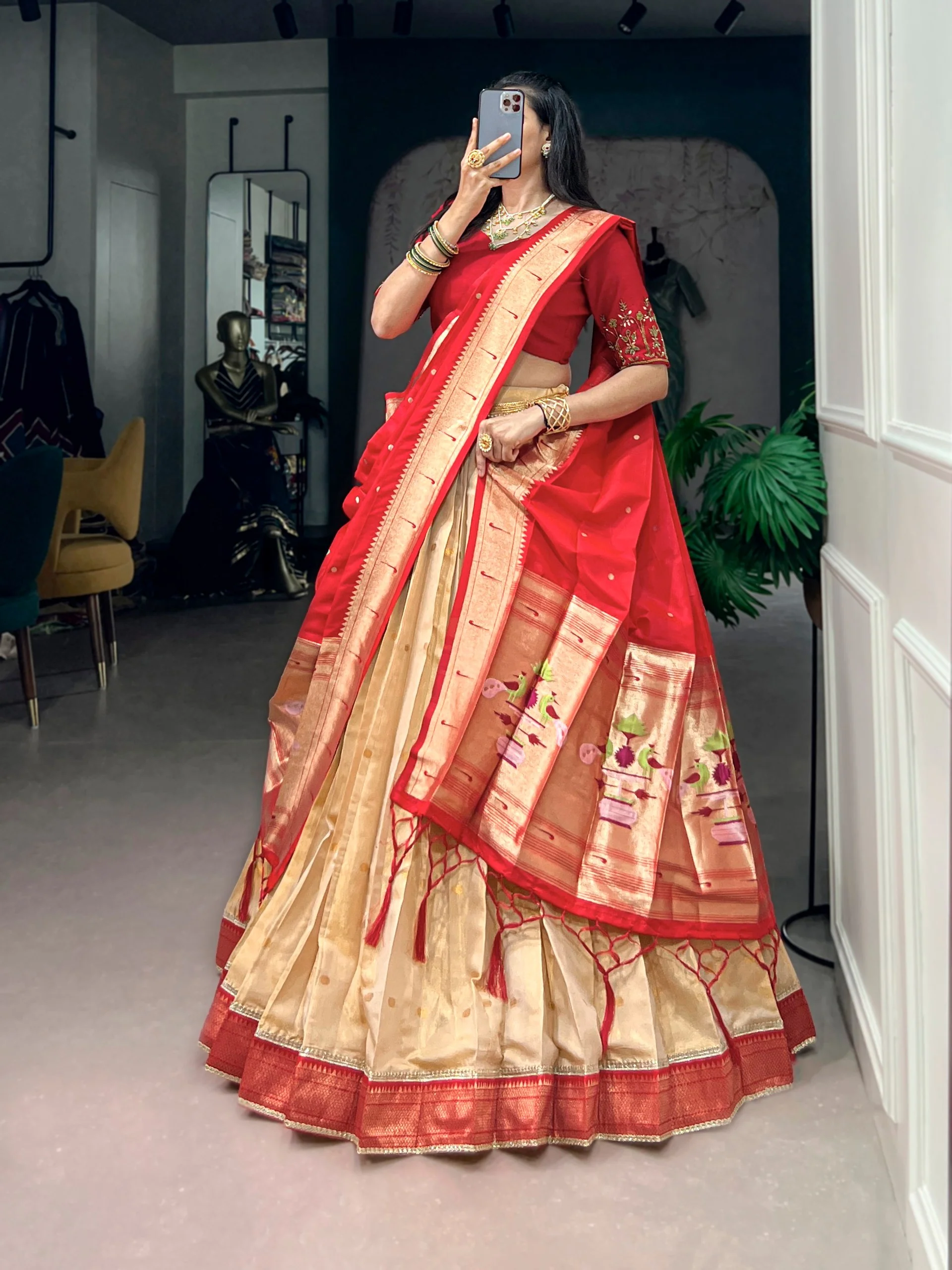 Classic Kanchipuram Silk Zari Work Lehenga with Jacquard Dupatta - Image 3