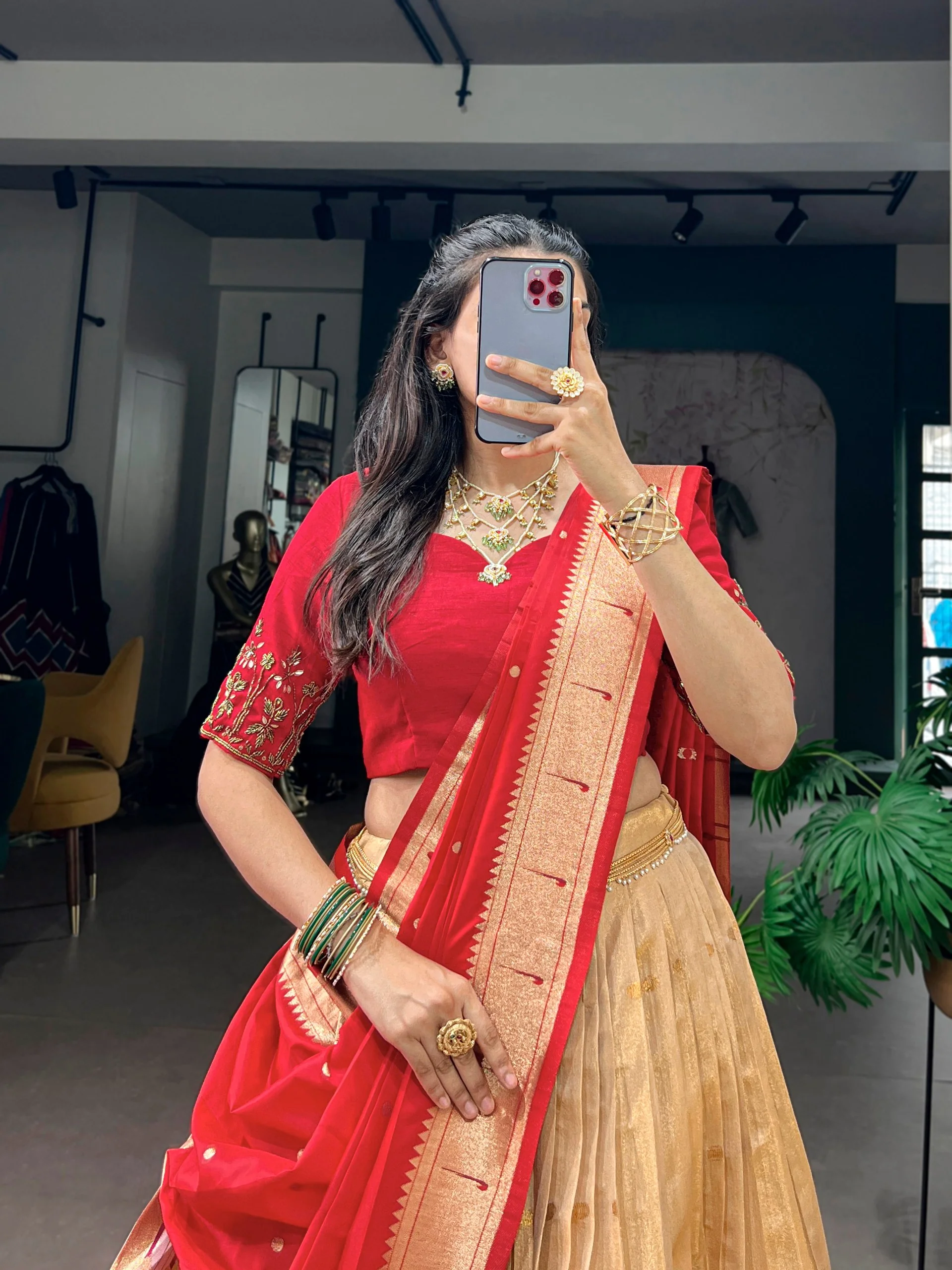 Classic Kanchipuram Silk Zari Work Lehenga with Jacquard Dupatta - Image 4
