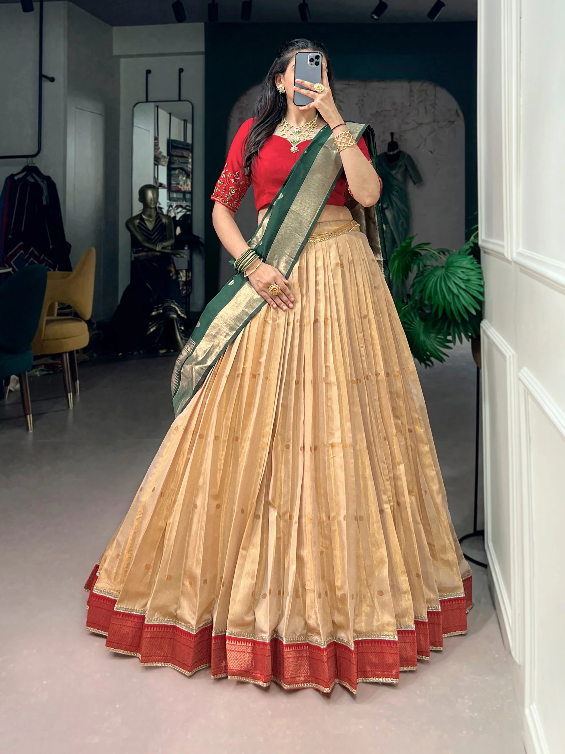 Classic Kanchipuram Silk Zari Work Lehenga with Jacquard Dupatta - Image 5