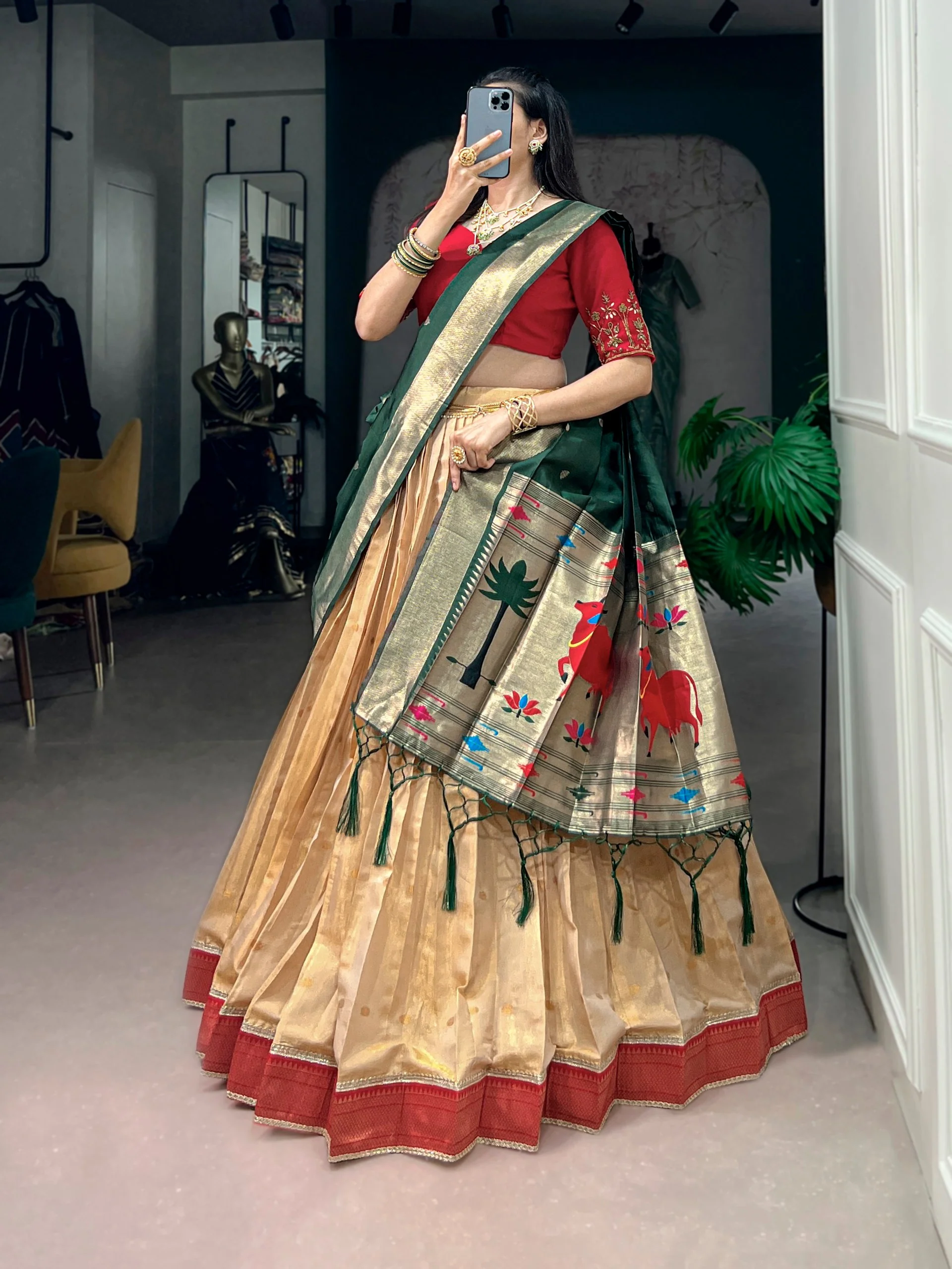 Classic Kanchipuram Silk Zari Work Lehenga with Jacquard Dupatta - Image 6
