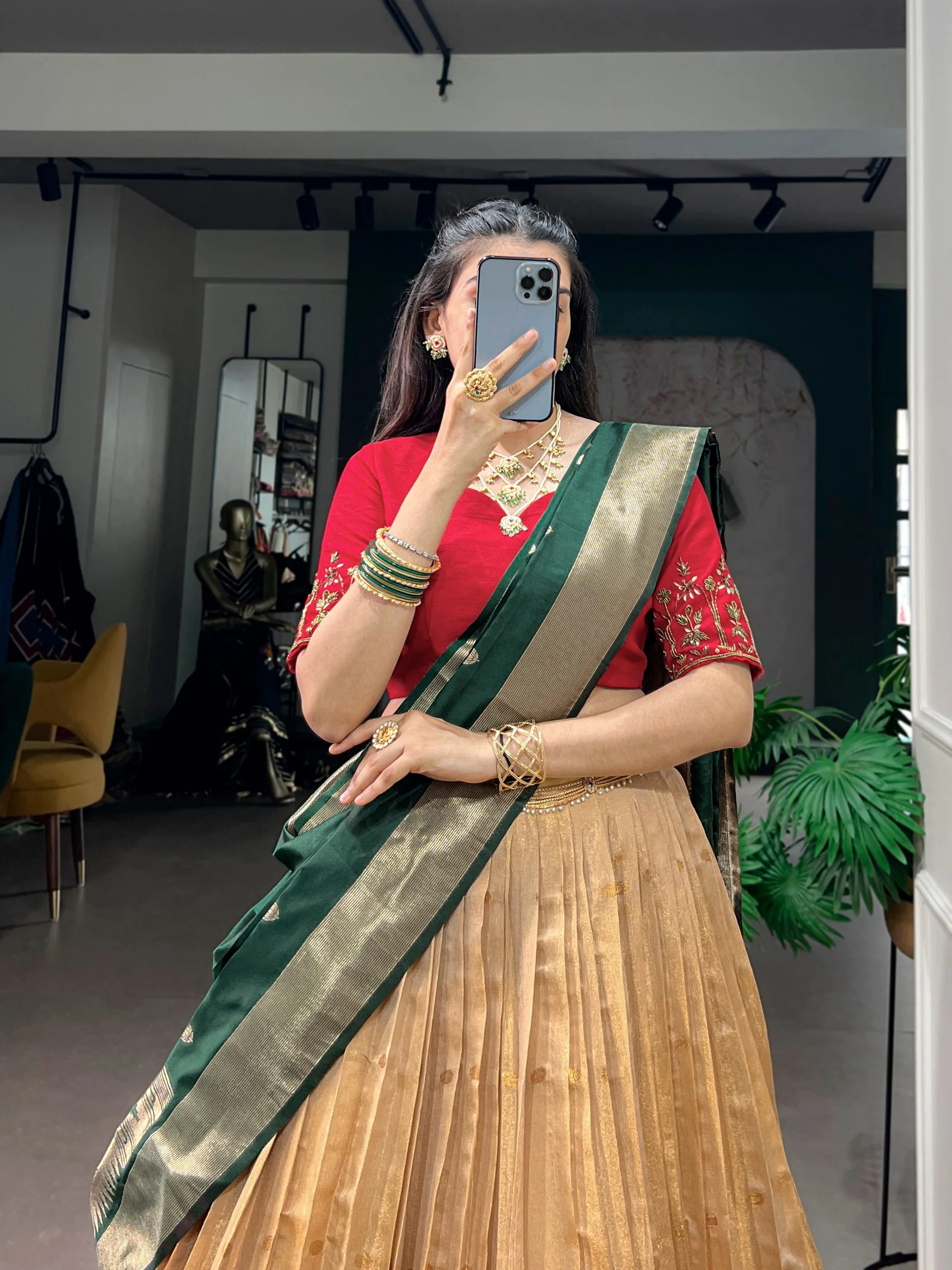 Classic Kanchipuram Silk Zari Work Lehenga with Jacquard Dupatta - Image 7