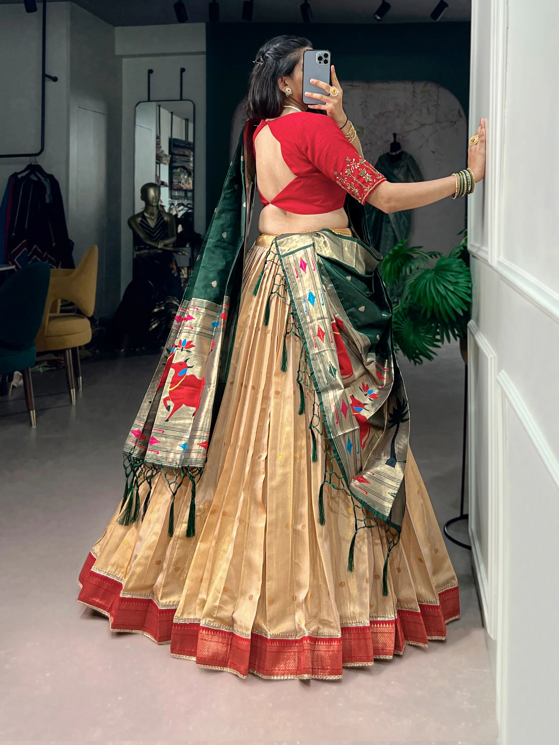 Classic Kanchipuram Silk Zari Work Lehenga with Jacquard Dupatta - Image 8