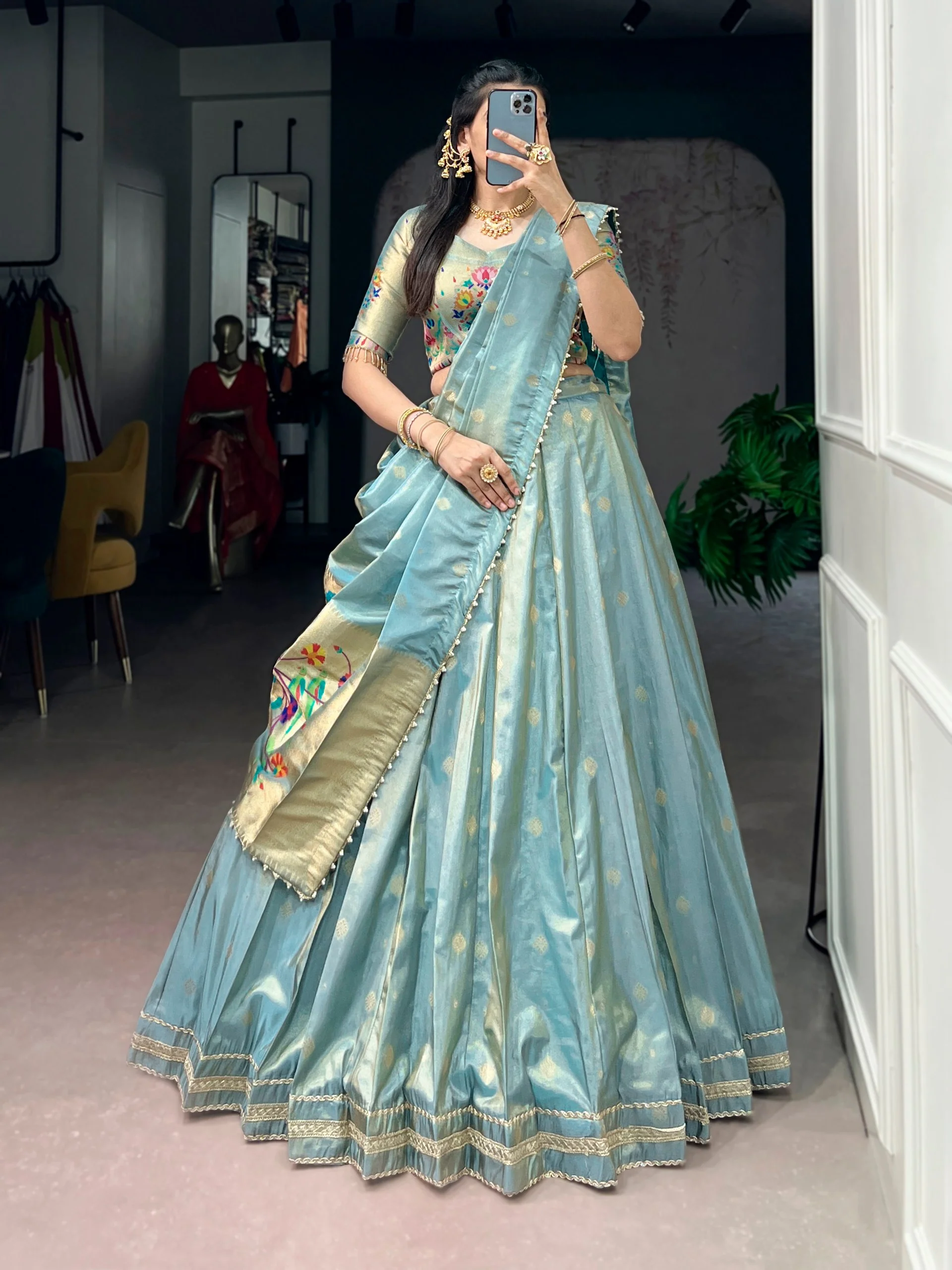 Classic Shimmer Zari Woven Lehenga with Designer Dupatta