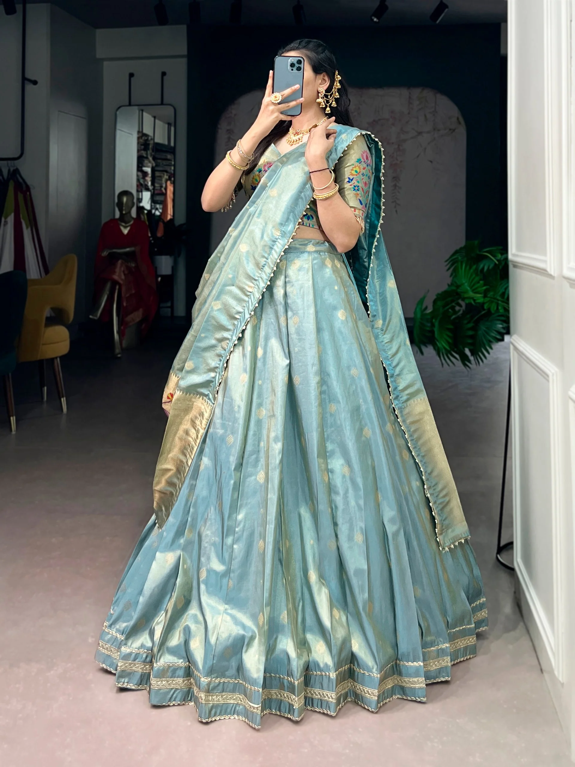 Classic Shimmer Zari Woven Lehenga with Designer Dupatta - Image 2