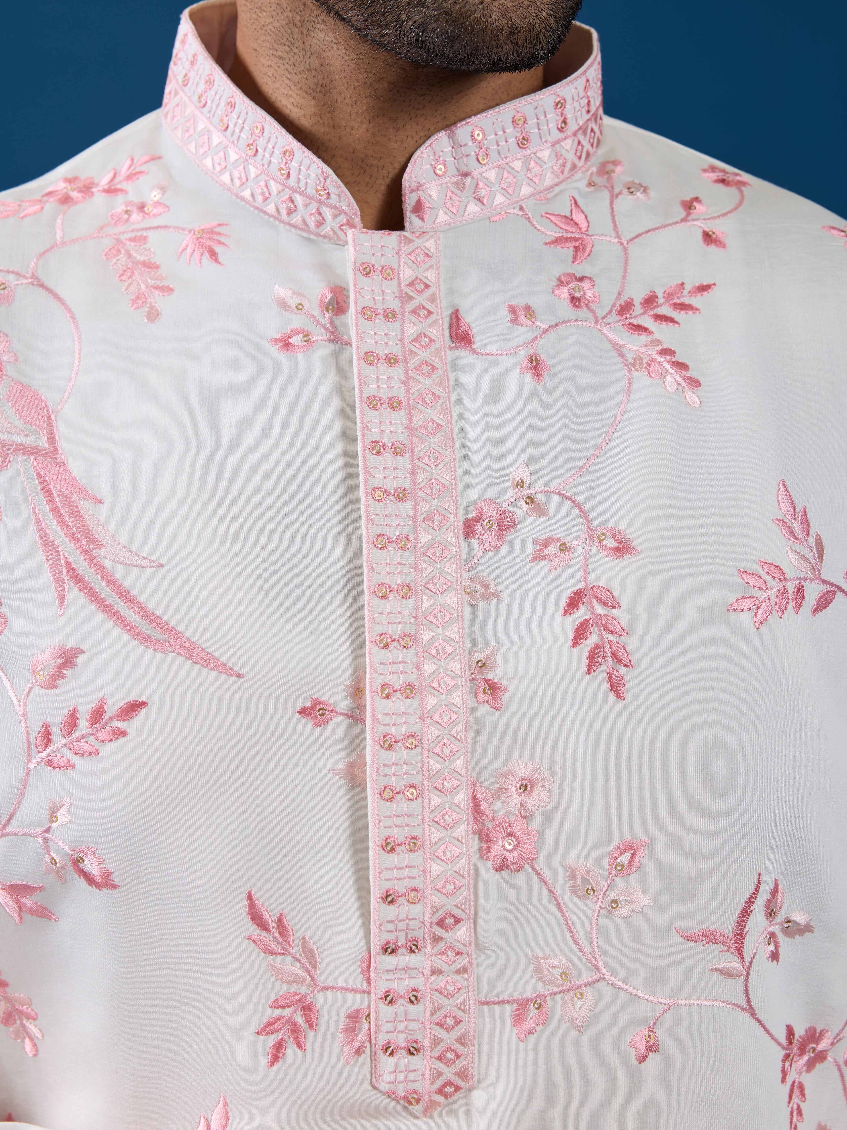 Classic White Viscose Silk Festive Kurta for Mens - Image 4