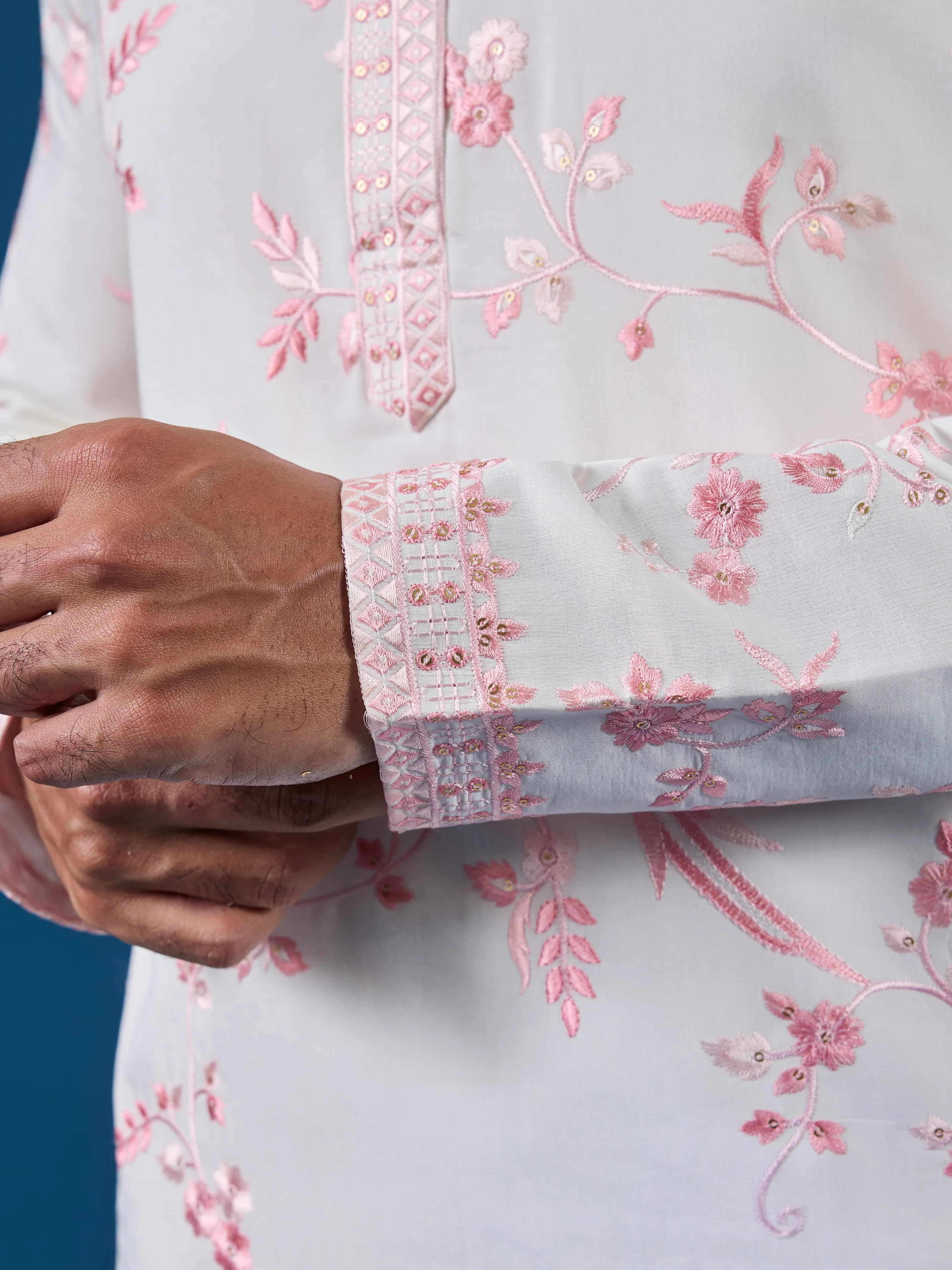 Classic White Viscose Silk Festive Kurta for Mens - Image 5